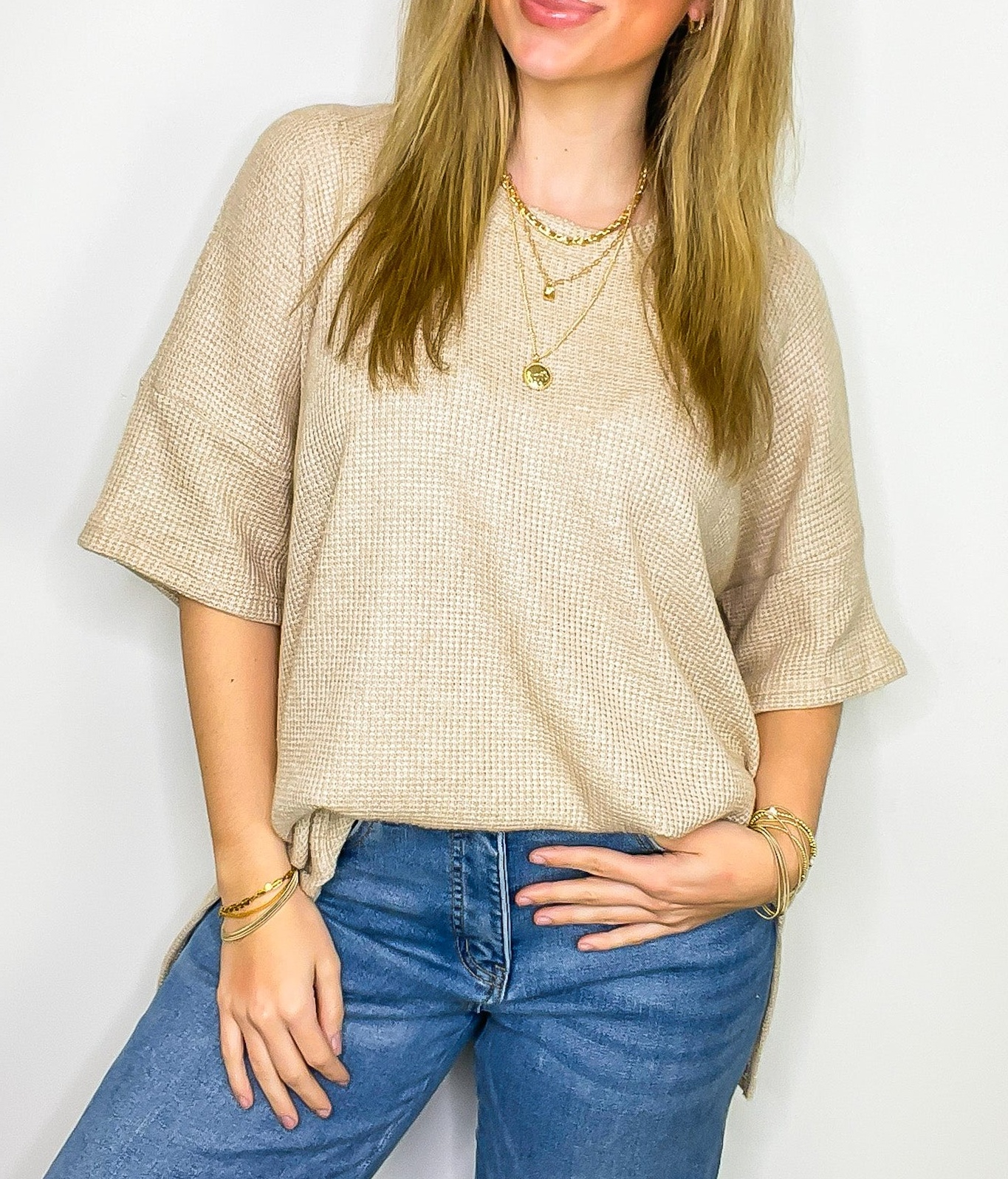 Waffle Knit Oversized Top