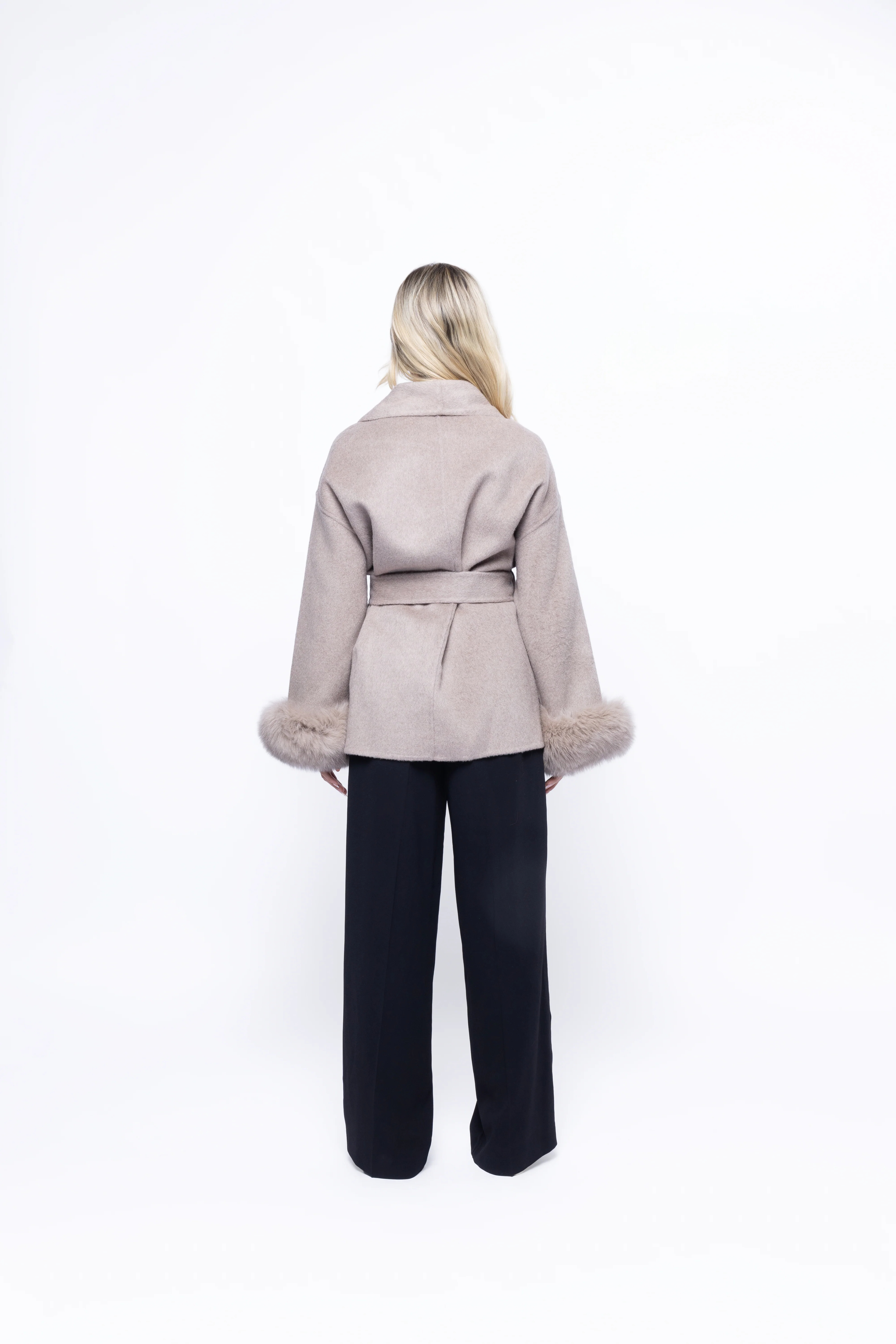 100% Wool - Short Coat - Luxury Detachable fox fur cuffs