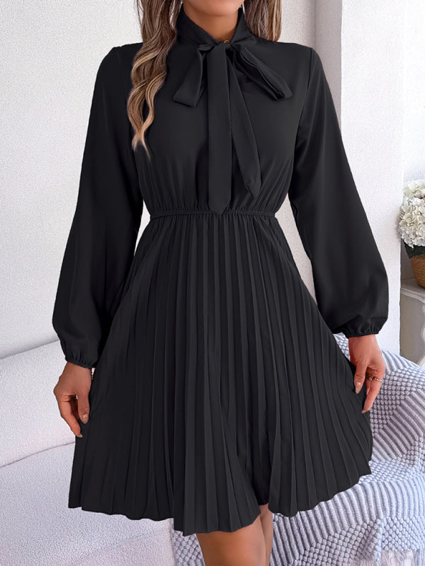 Autumn And Winter Tie Waist Long Sleeve Pleated Skirt