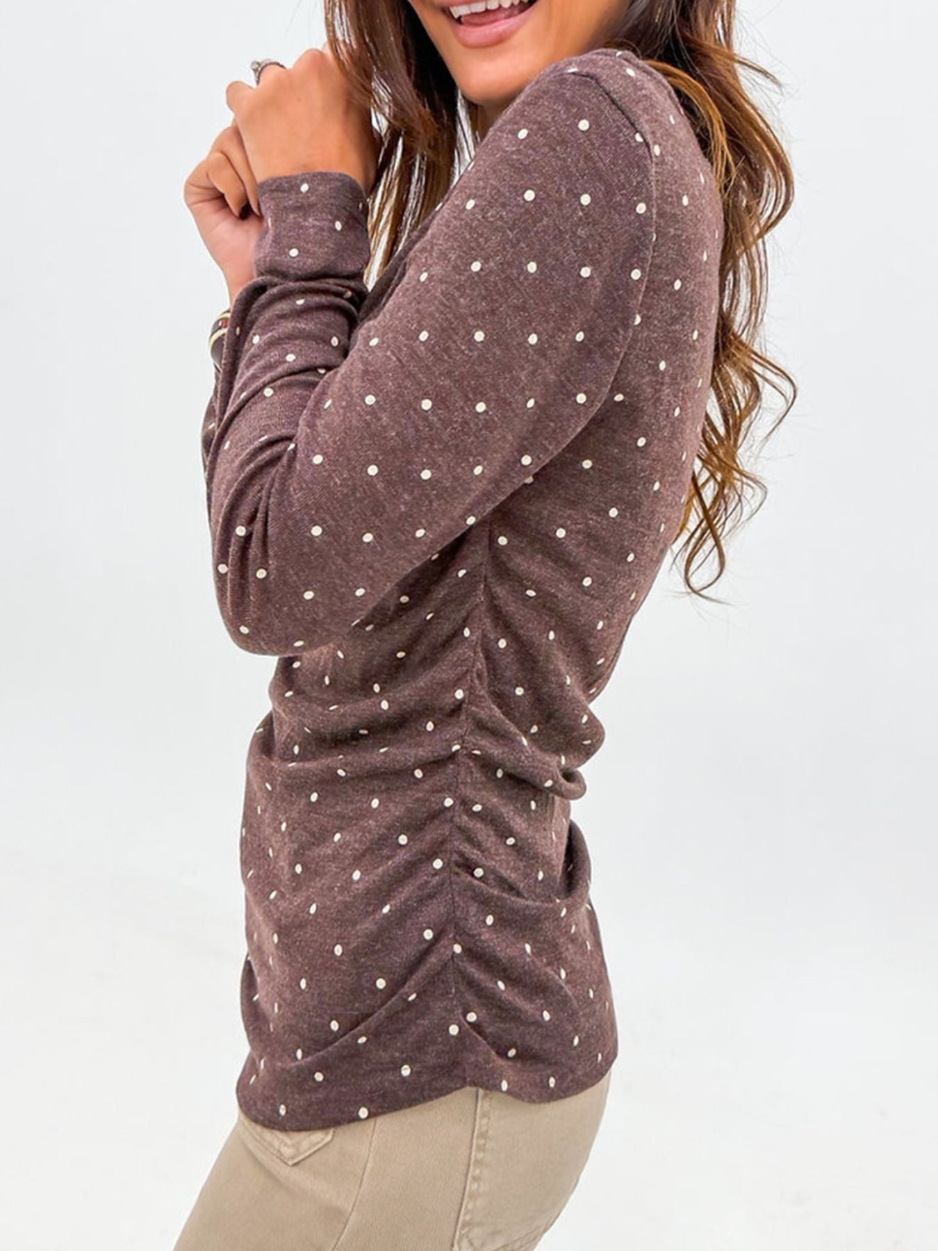 Polka Dot Boat Neck Knit Long Sleeve T Shirt