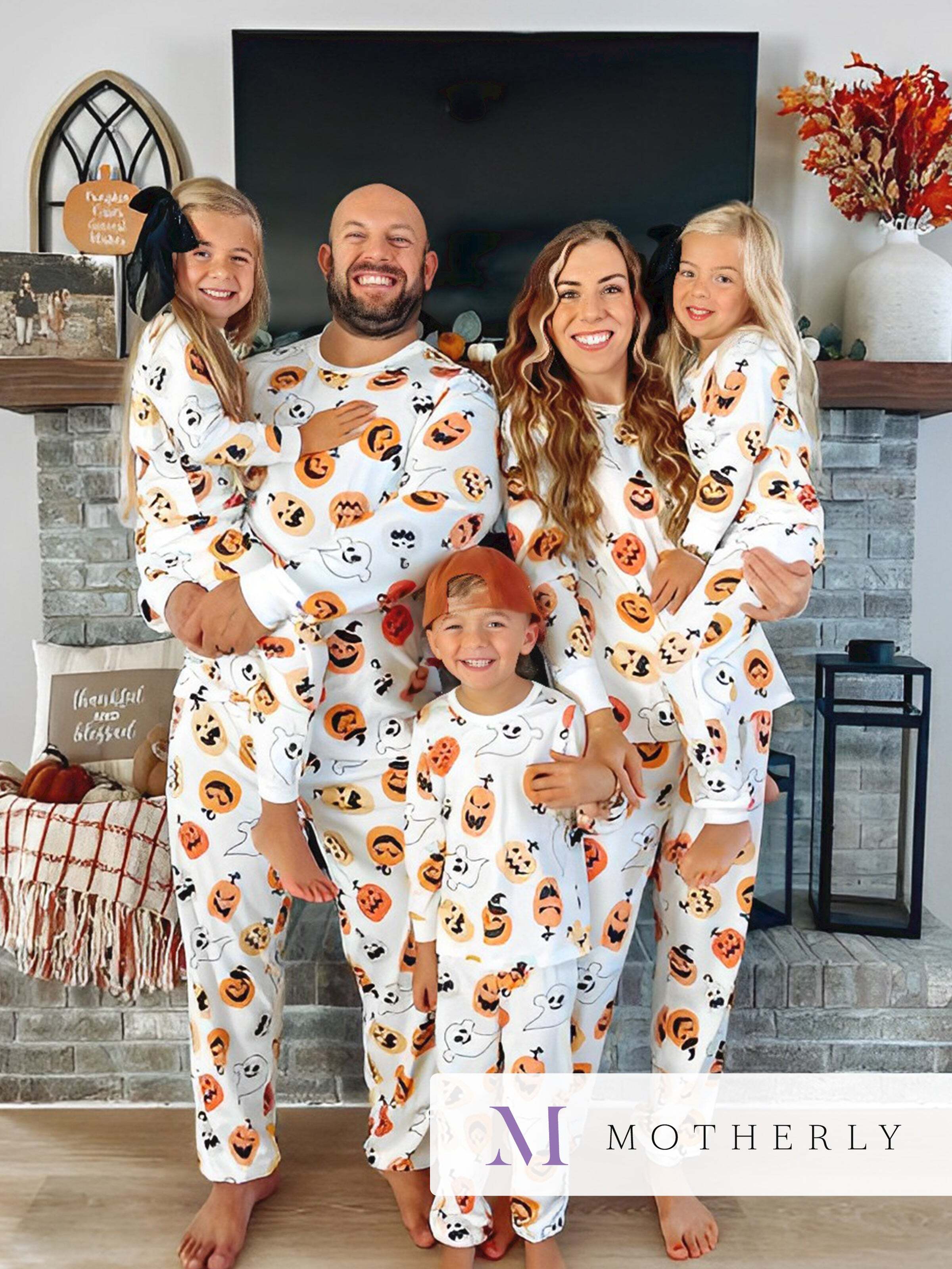 Halloween Family Matching All Over Pumpkin & Ghost Print Pajamas sets White