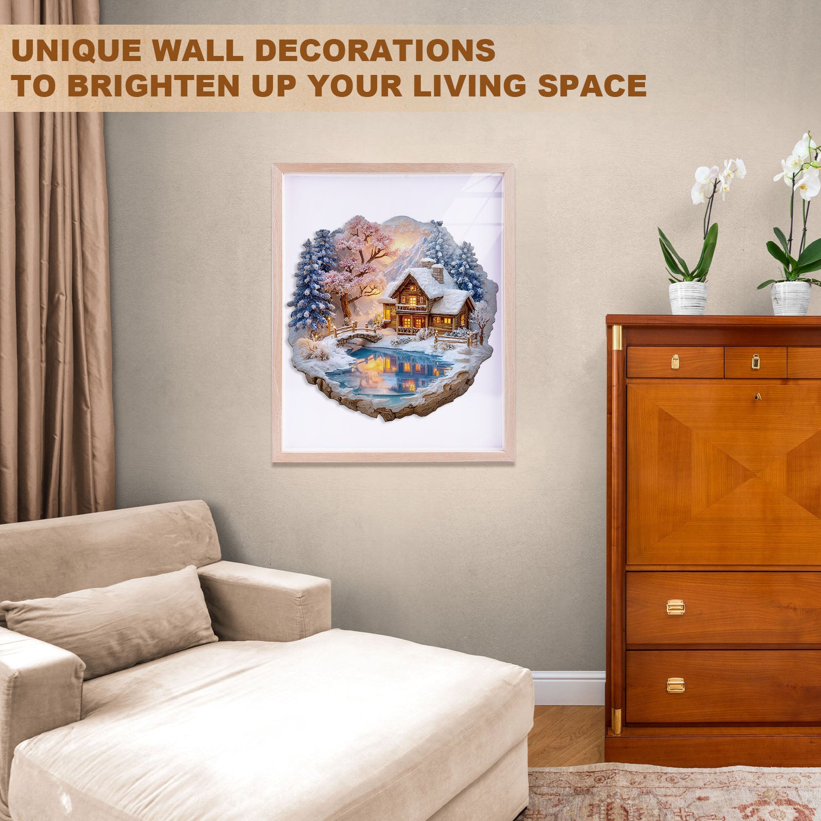 Snow scene on the lake Wooden Jigsaw Puzzle