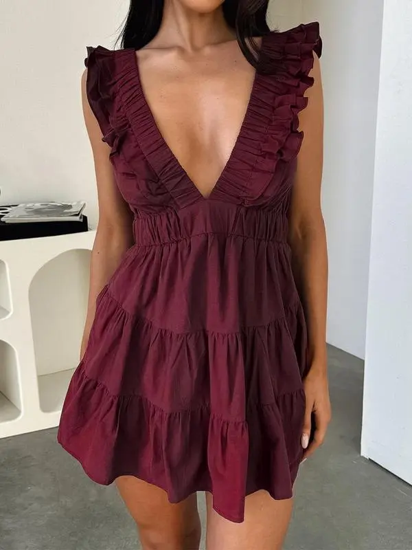 Women's Plain Deep V Neck Sleeveless Dress (Just $4 Each!)