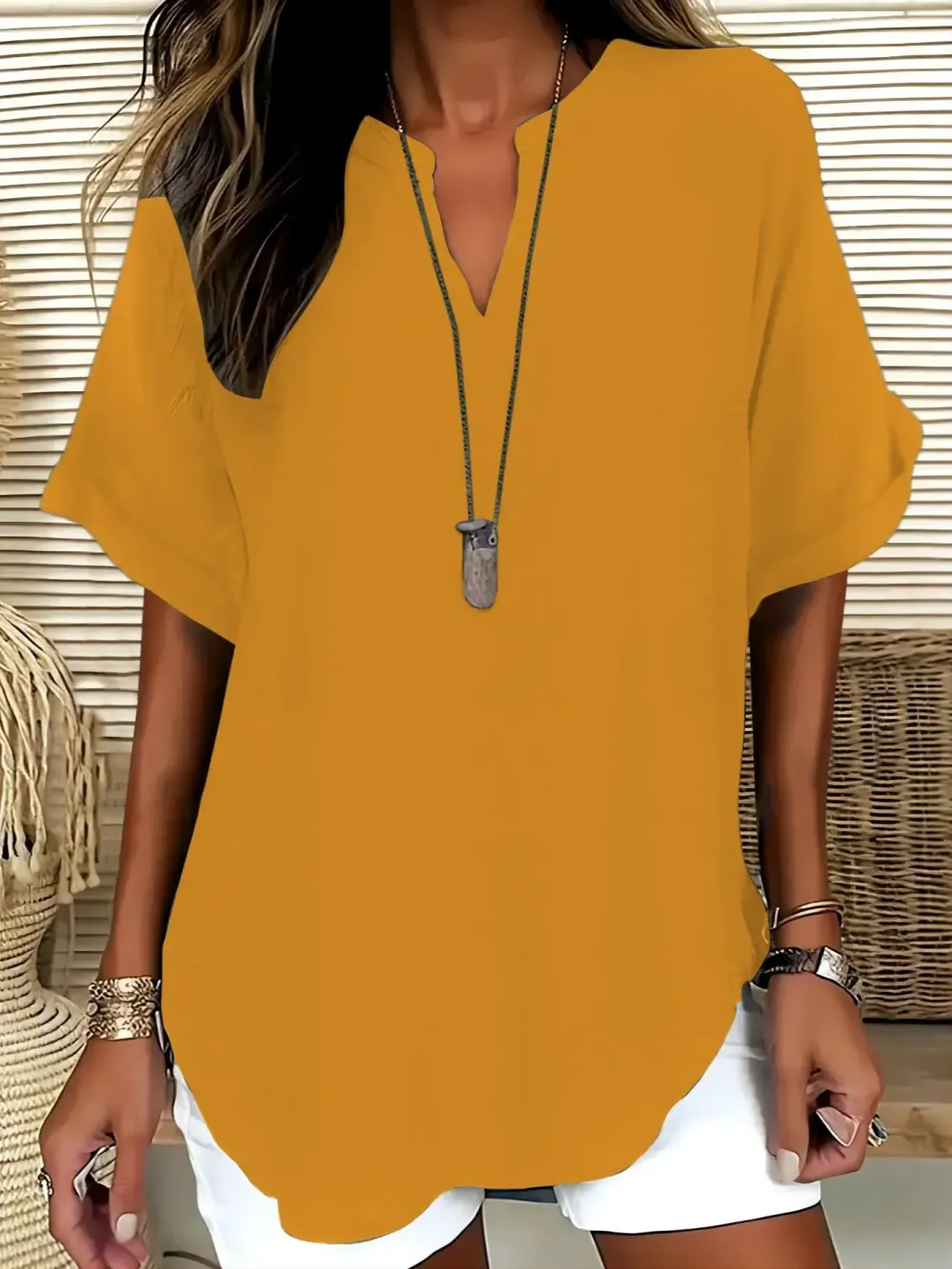 Women's Plain Short Sleeve Blouse, Casual Solid Color Top for Daily Wear, Ladies Clothes for All Seasons