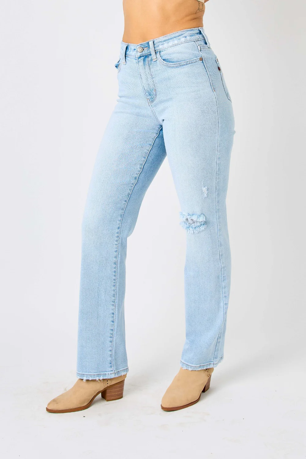 Blue Full Size High Waist Distressed Straight Jeans