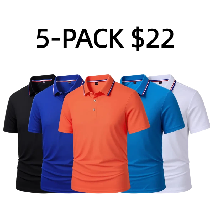 Pack of 5 - Men's Quick Dry Color Block Striped Polo Shirt