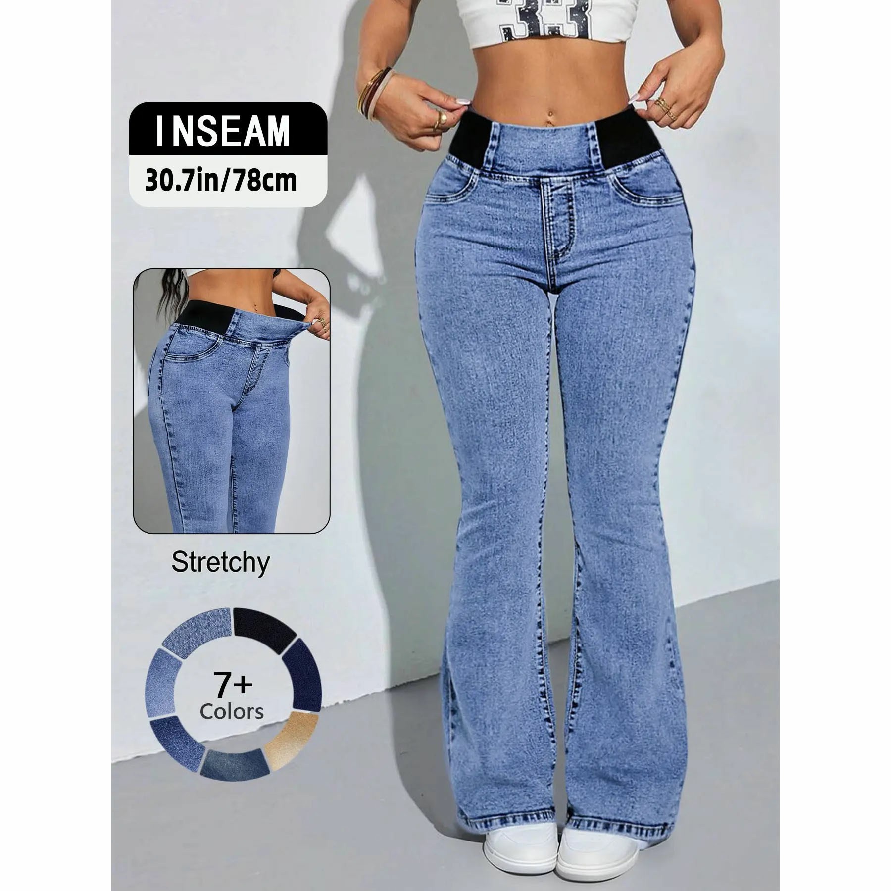 Women's Y2K High-Waisted Flared Jeans – Stretch Waist-Cinching Bootcut Denim