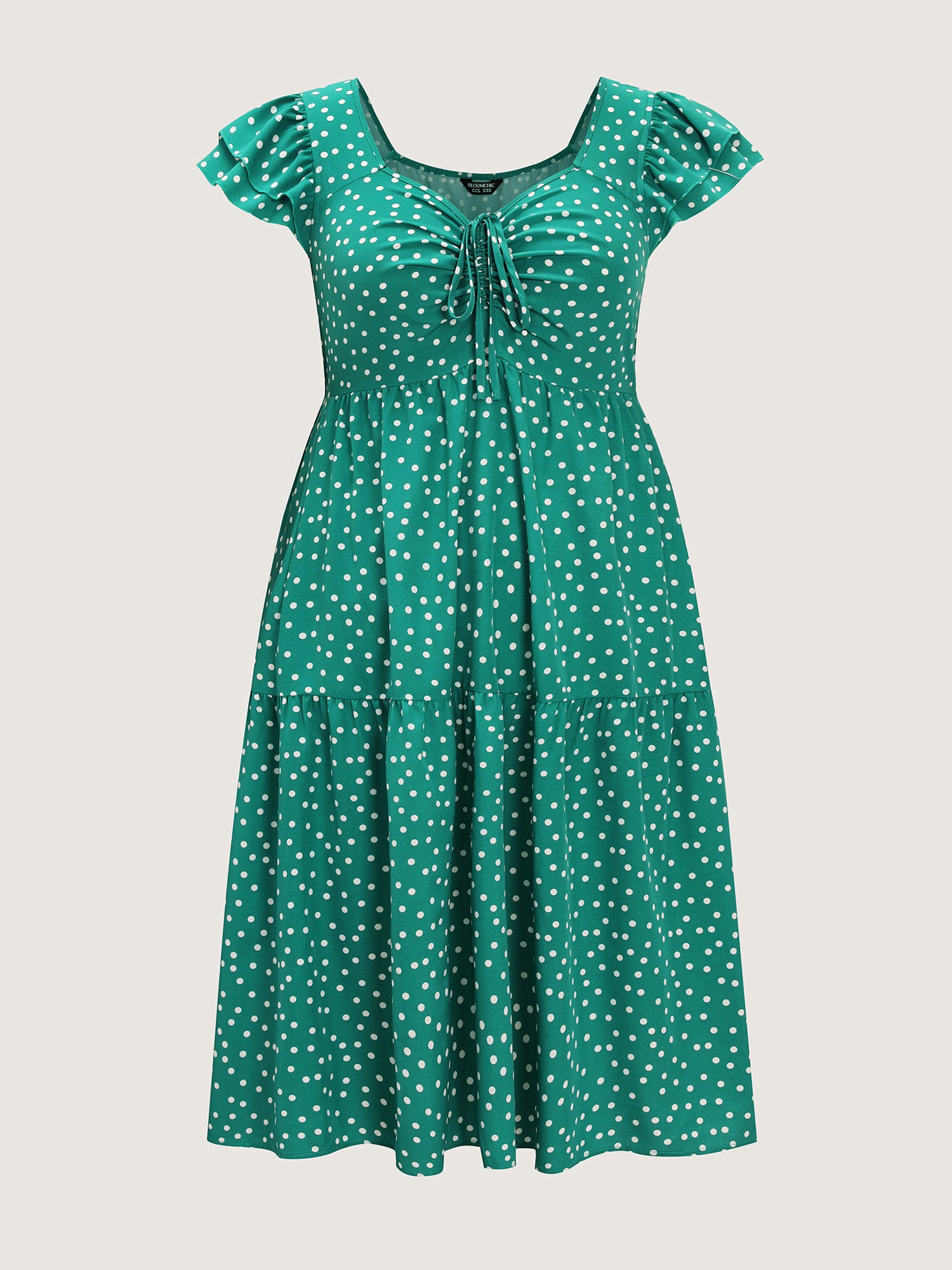 Vintage Polka Dots Ruched Bowknot Midi Dress