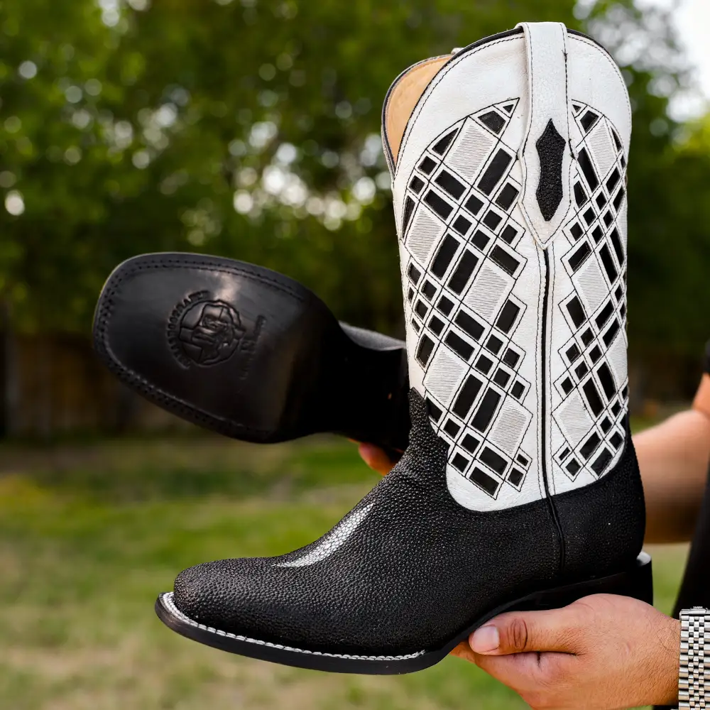 Black Stingray Leather Boots - Square Toe