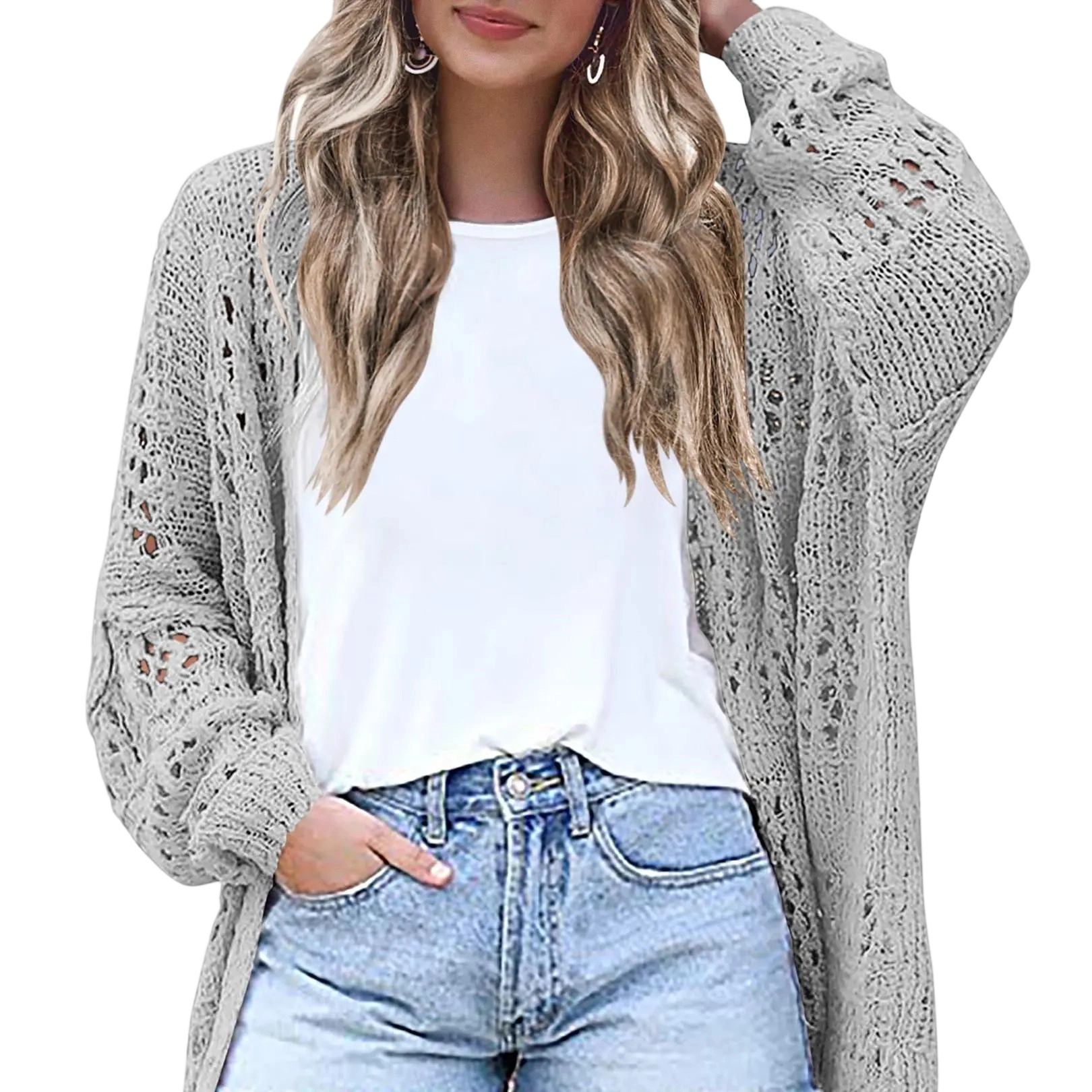 Women's Lightweight Crochet Batwing Cardigan