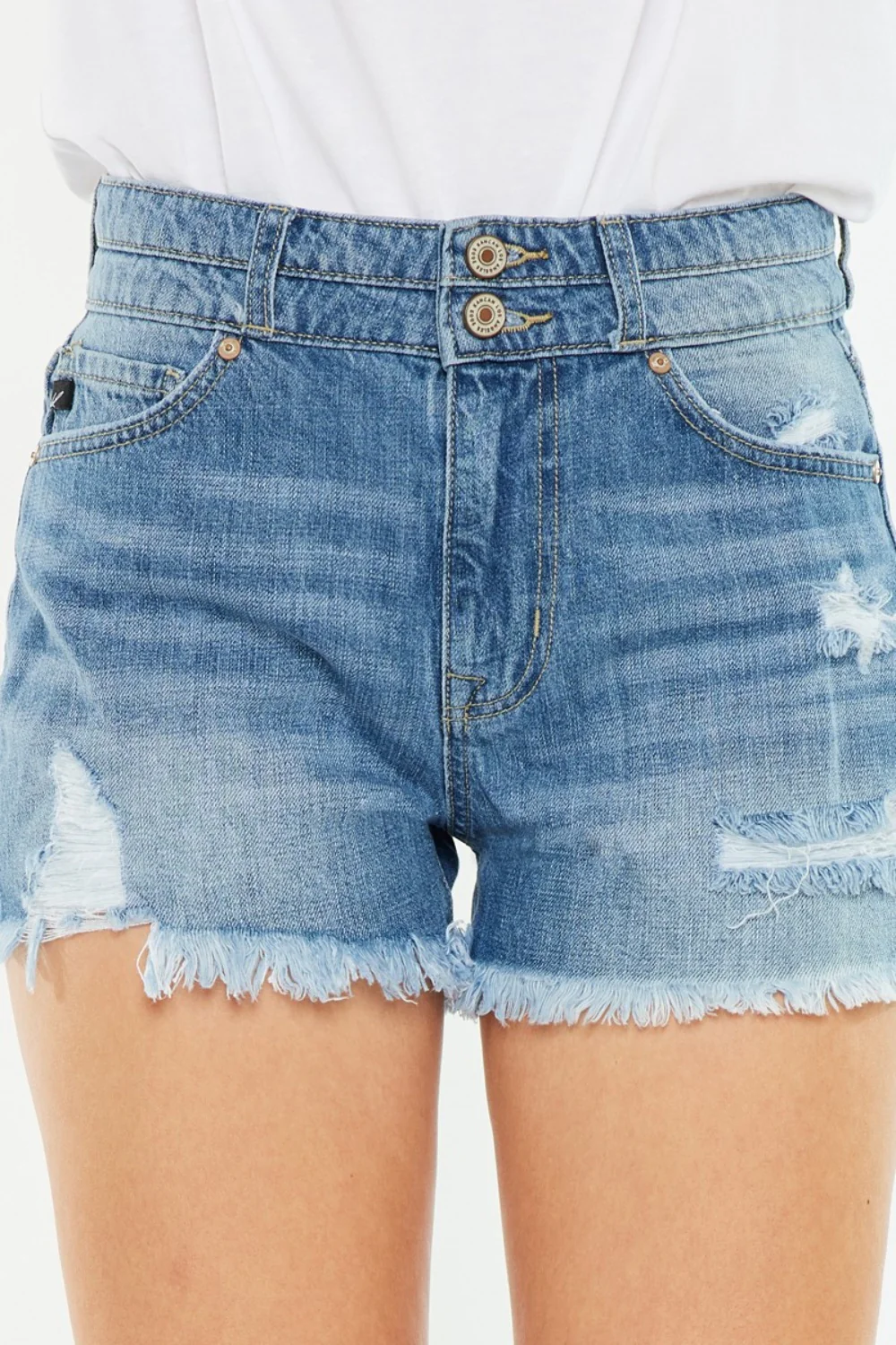 High Rise Raw Hem Denim Shorts by Kancan