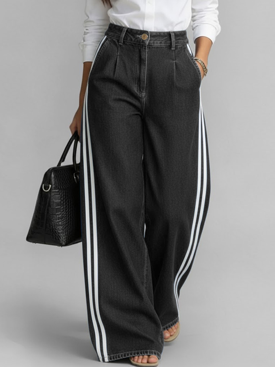 Women's High-waisted Loose-fitting Wide-leg Denim Jeans