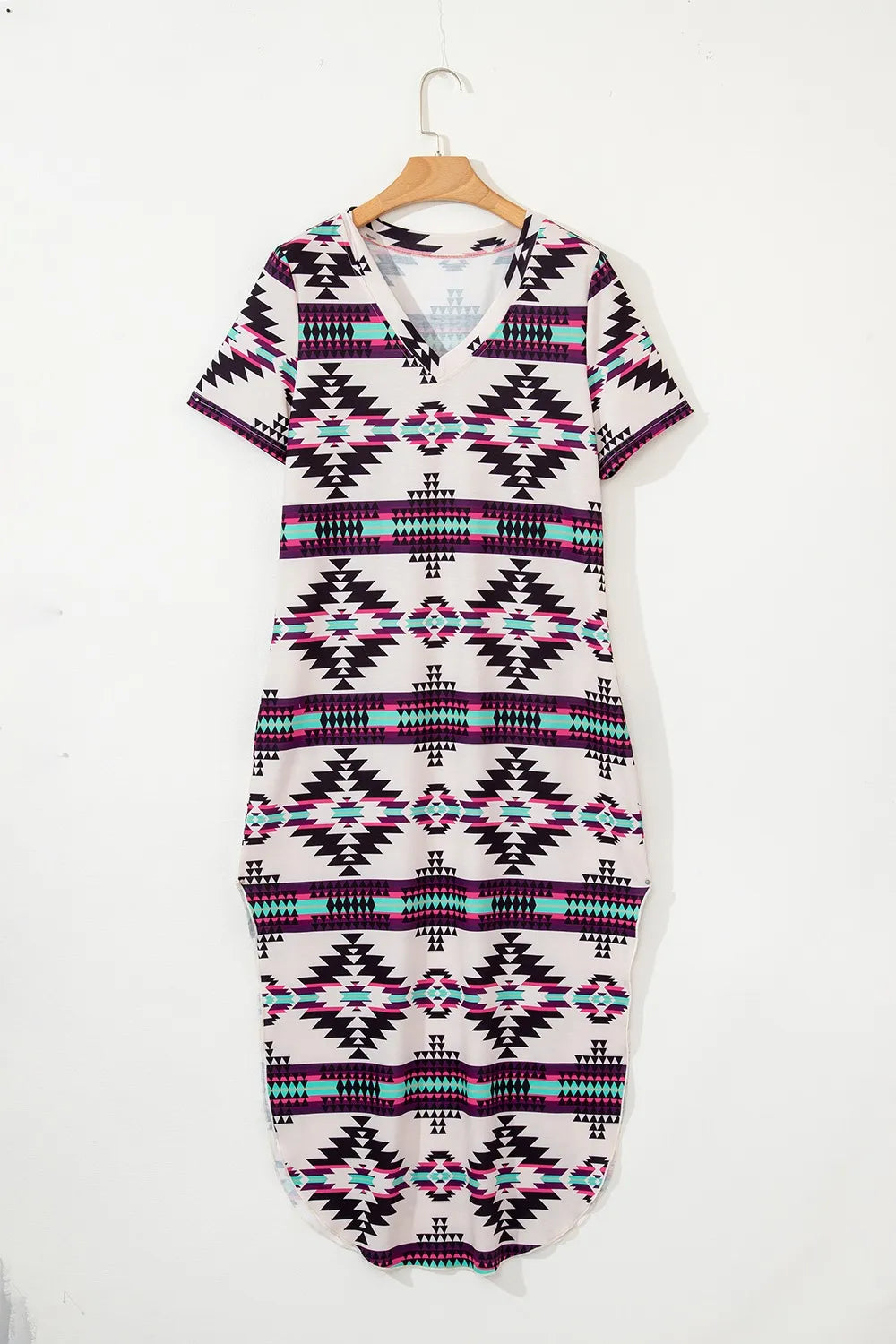 Aztec Print V-Neck Midi Dress