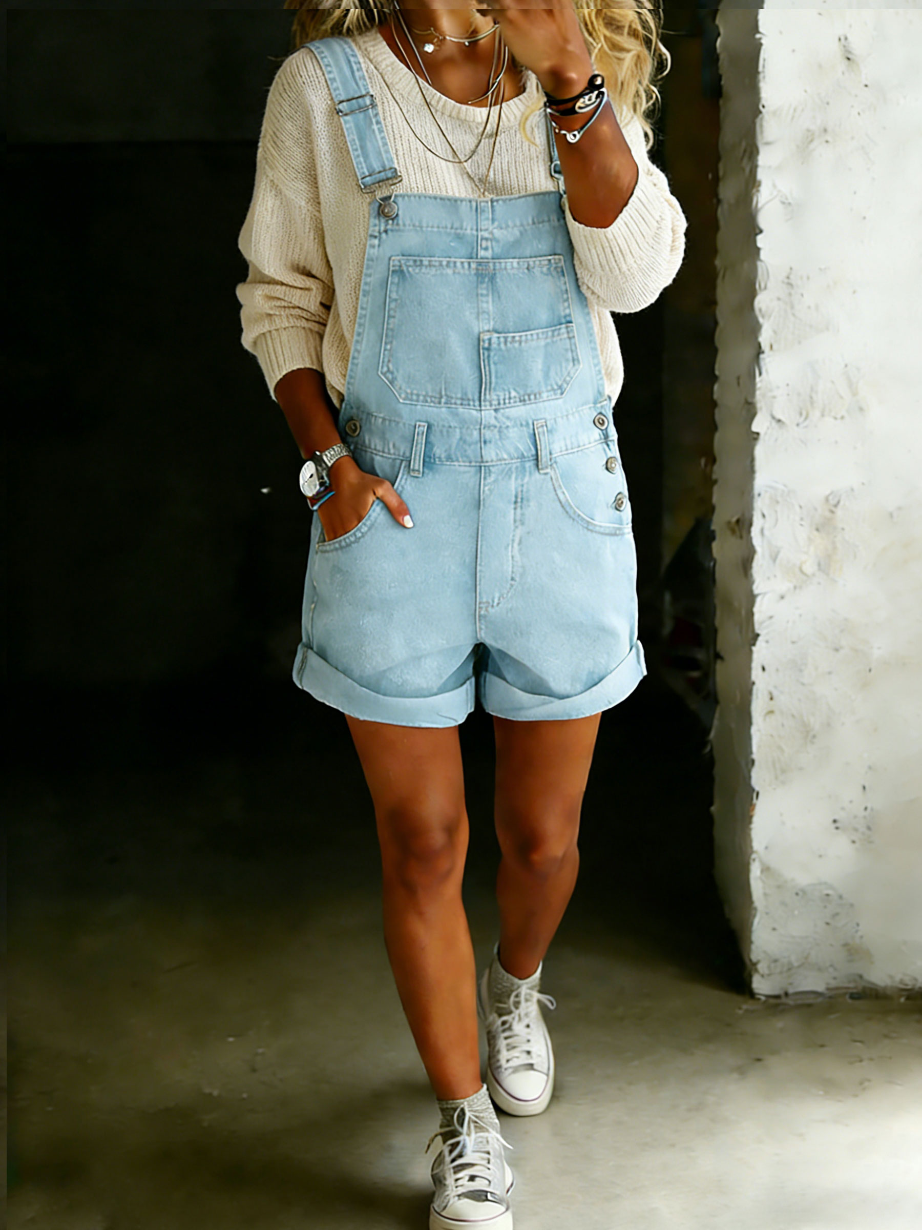 Women’s Casaul Cotton One Piece Denim Short Jumpsuit