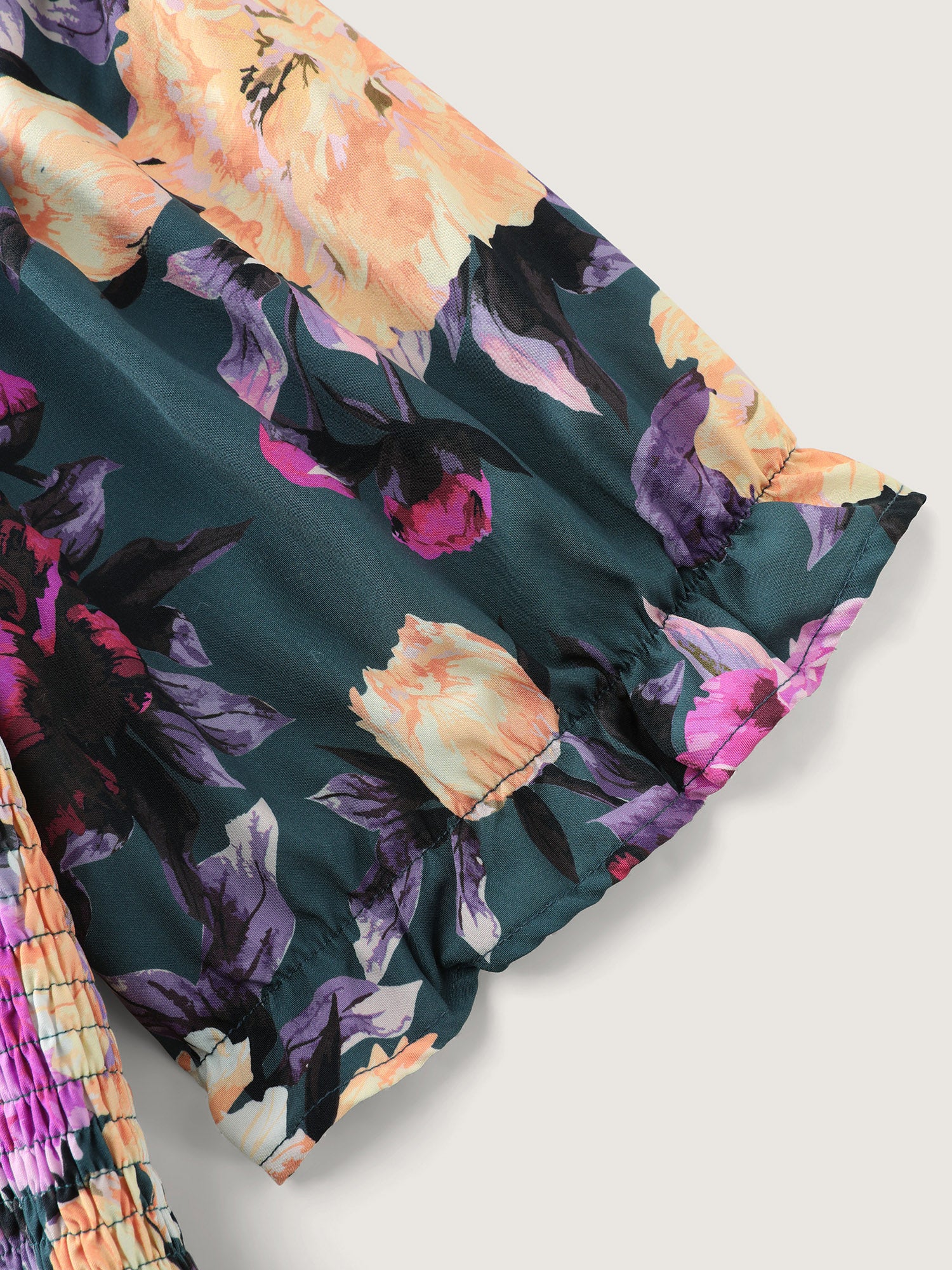 Floral Print Shirred Bodice Midi Dress