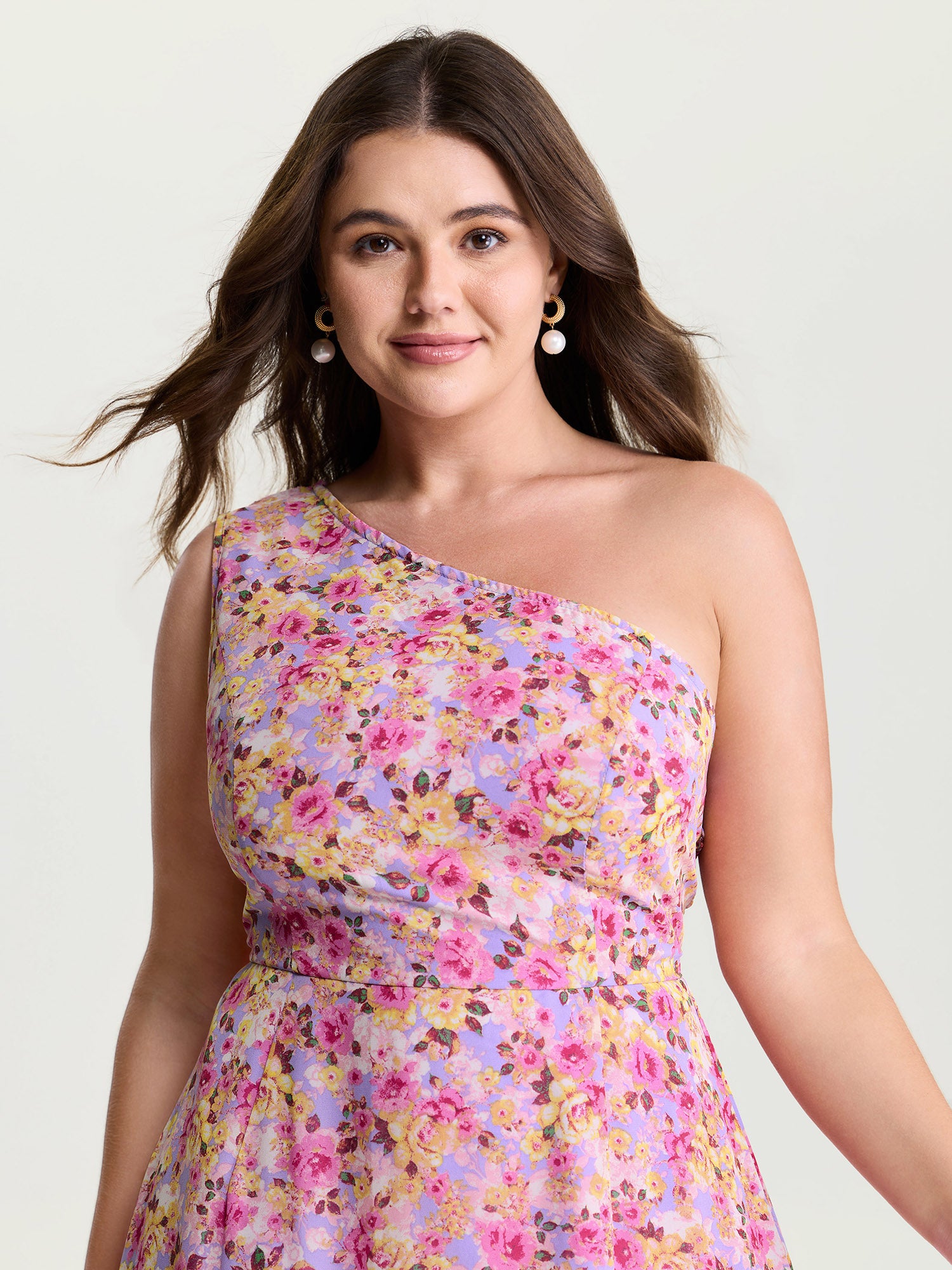 Floral Ease Ruffled Hem One-Shoulder Midi Dress