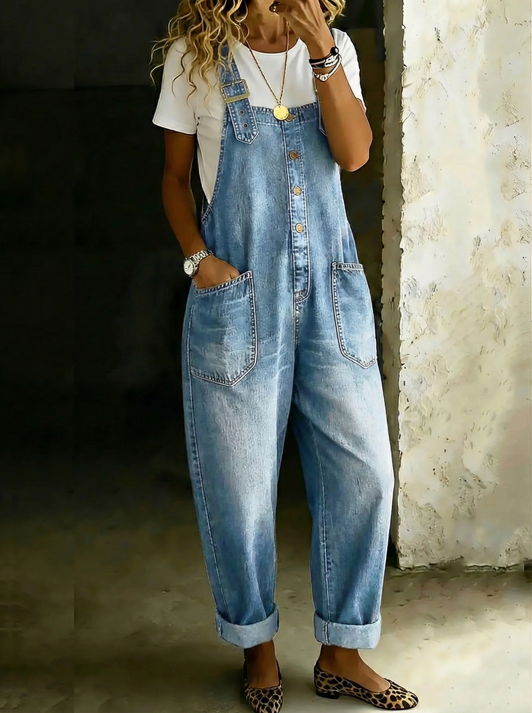 Women's Retro Casual Denim Jumpsuit With Adjustable Buckle