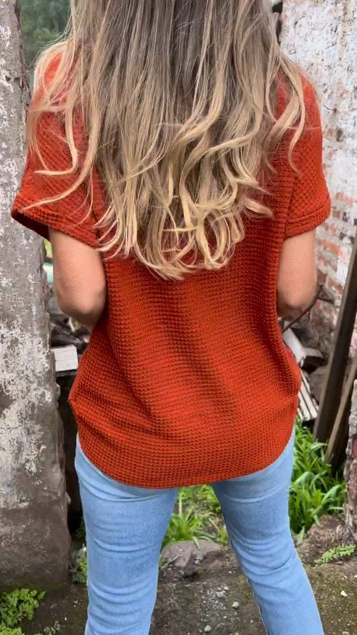 Women Summer Casual Knitted Cotton and Linen V-neck Top