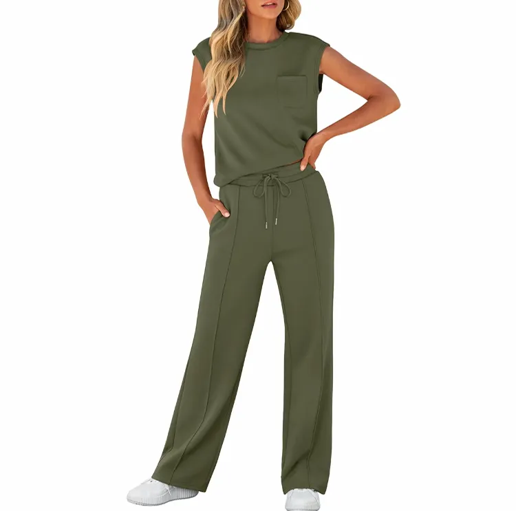 Women's 2-Piece Summer Set – Sleeveless Top & Wide-Leg Pants