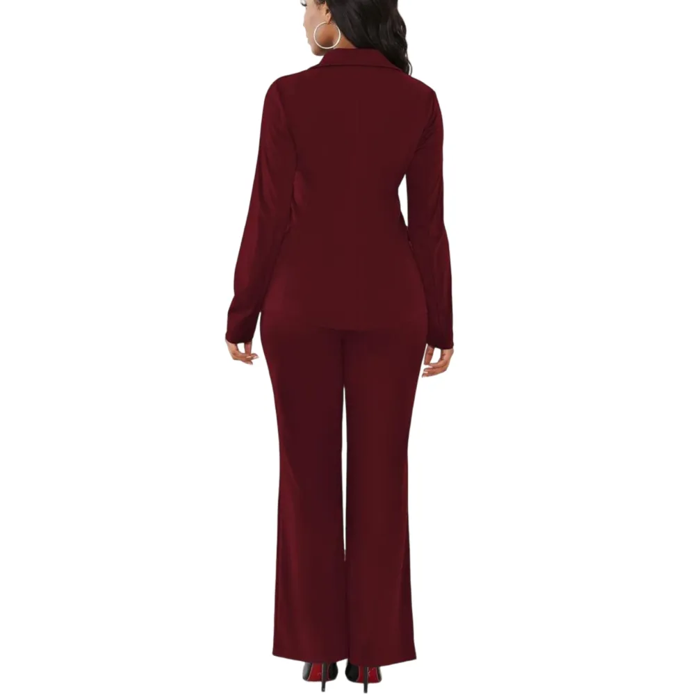 Women's Plain Lapel Blazer & Pants Set