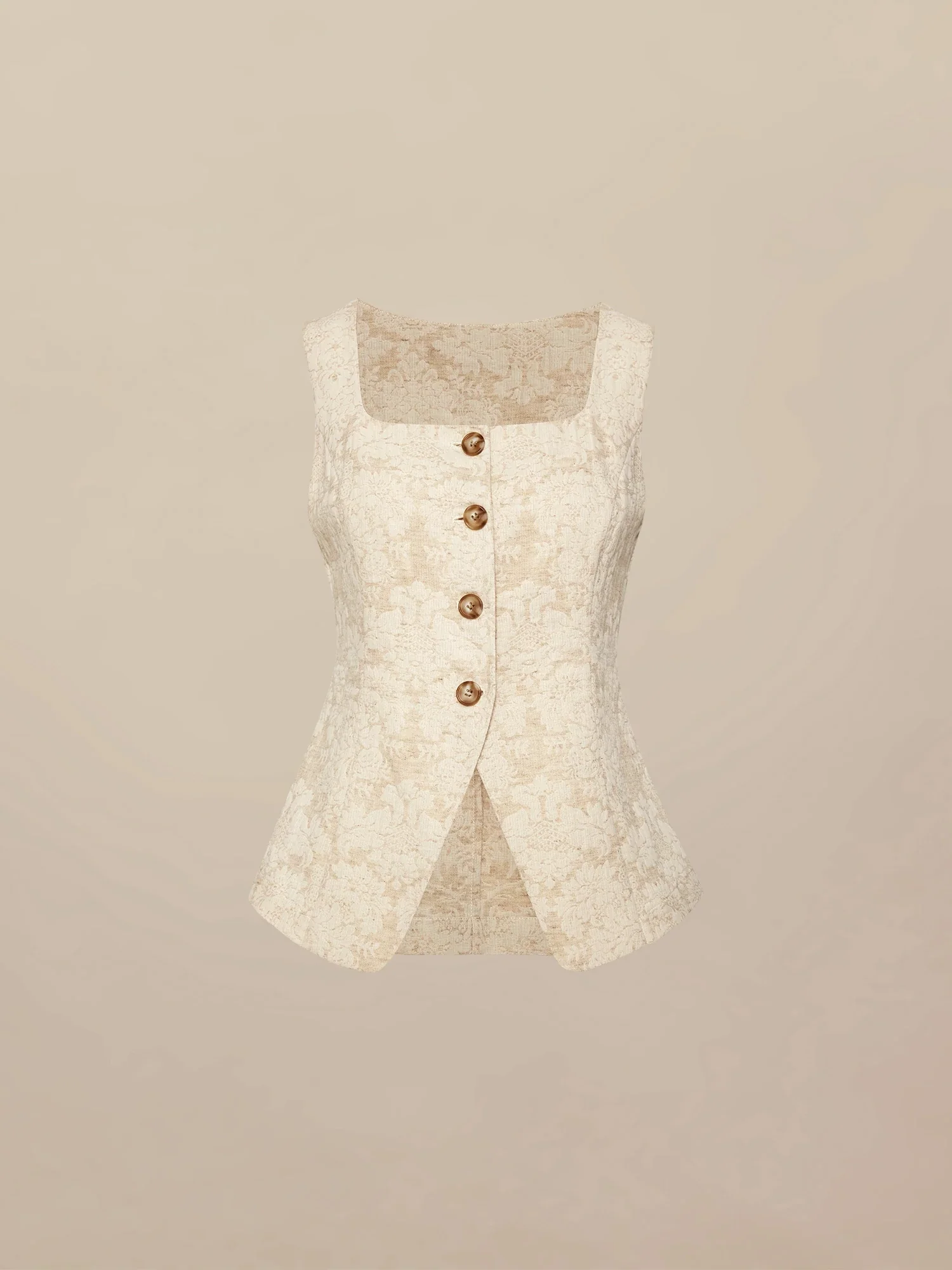 Cotton & Linen Square Collar Jacquard Vest