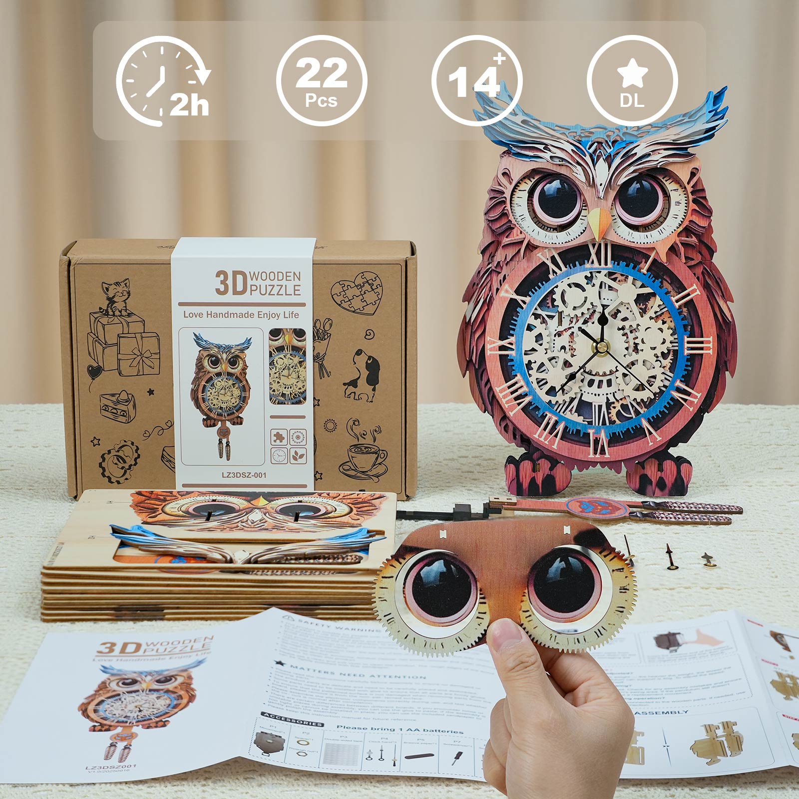 Owl â€“ DIY Wooden Clock, 3D Puzzle Craft Kit