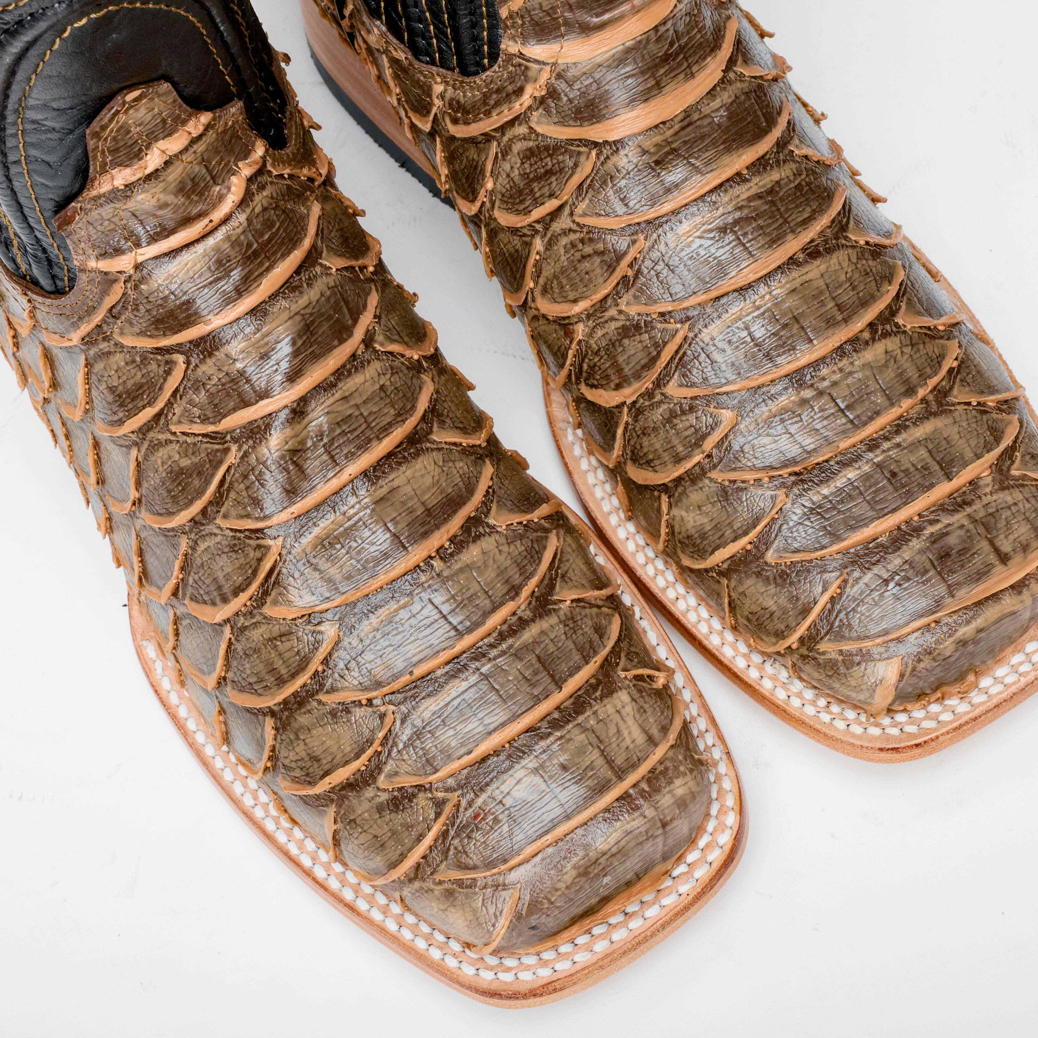 Rustic Light Brown Python Leather Boots - Square Toe