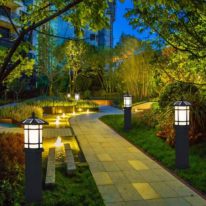 Vintage Pavilion Shape Black Retro Outdoor Light Post Lamp Pathway Lights