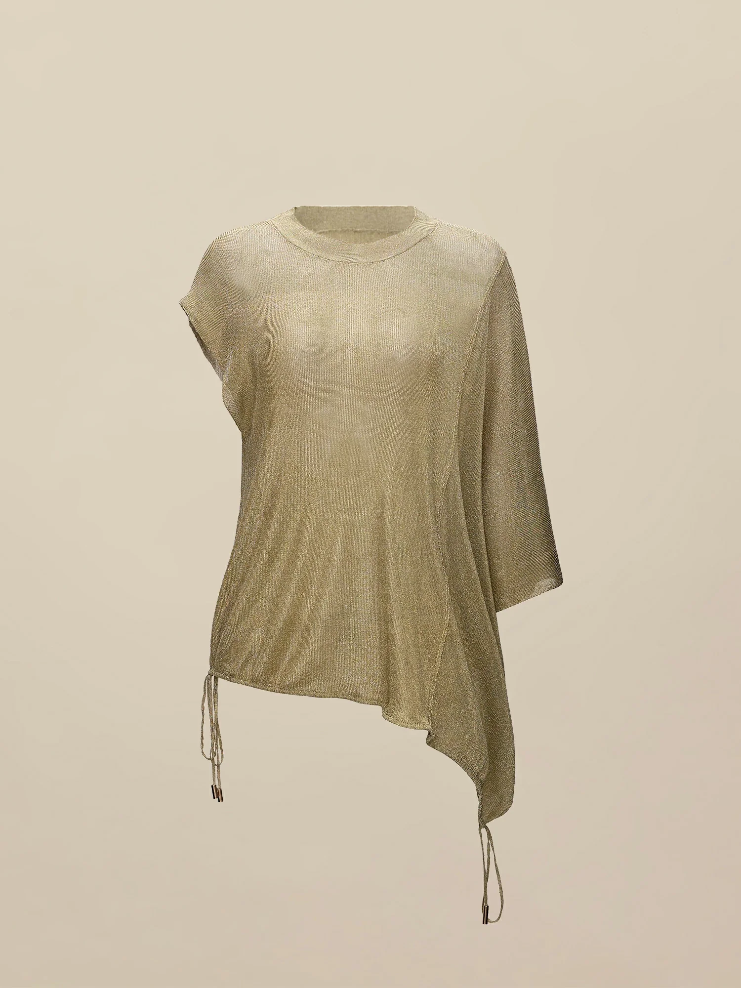 Round Neck Short Sleeve Drawstring Glitter Top