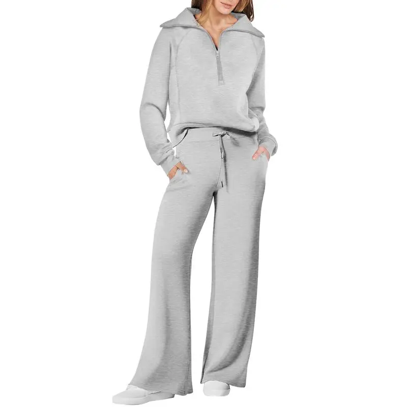 Women’s Half Zip Sweatshirt Wide Leg Sweatpant Lounge Set Tracksuit