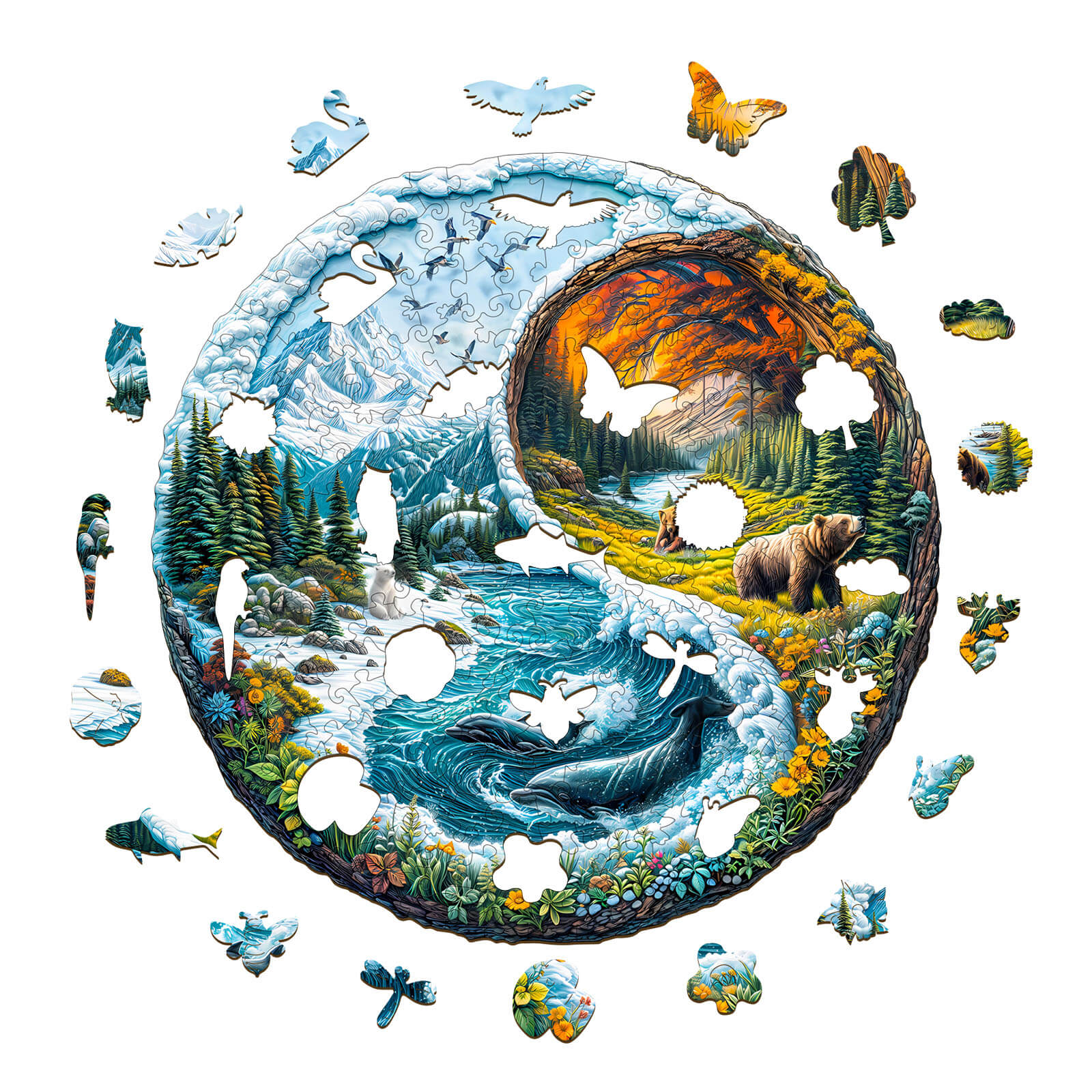 Yin Yang Glacial Forest Wooden Jigsaw Puzzle