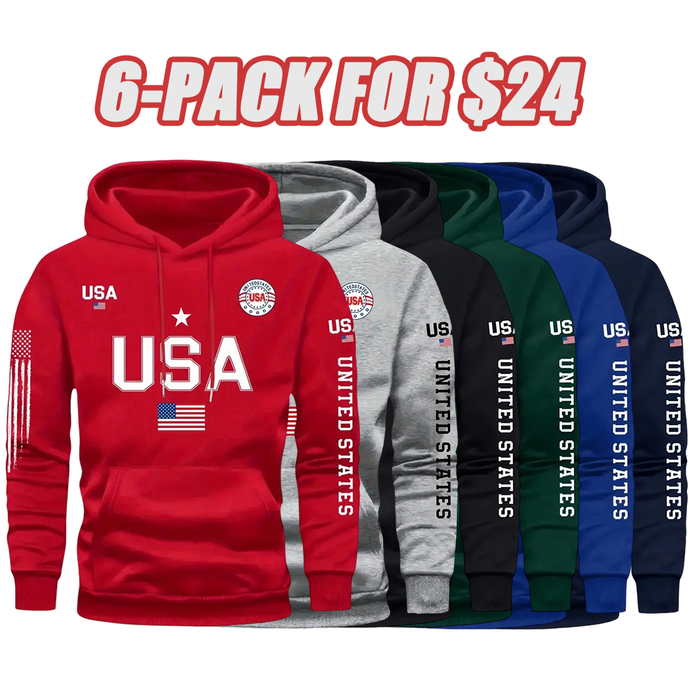 USA flag print hoodie men's fleece sweatshirt, 2026 spring pullover hooded sports hoodie