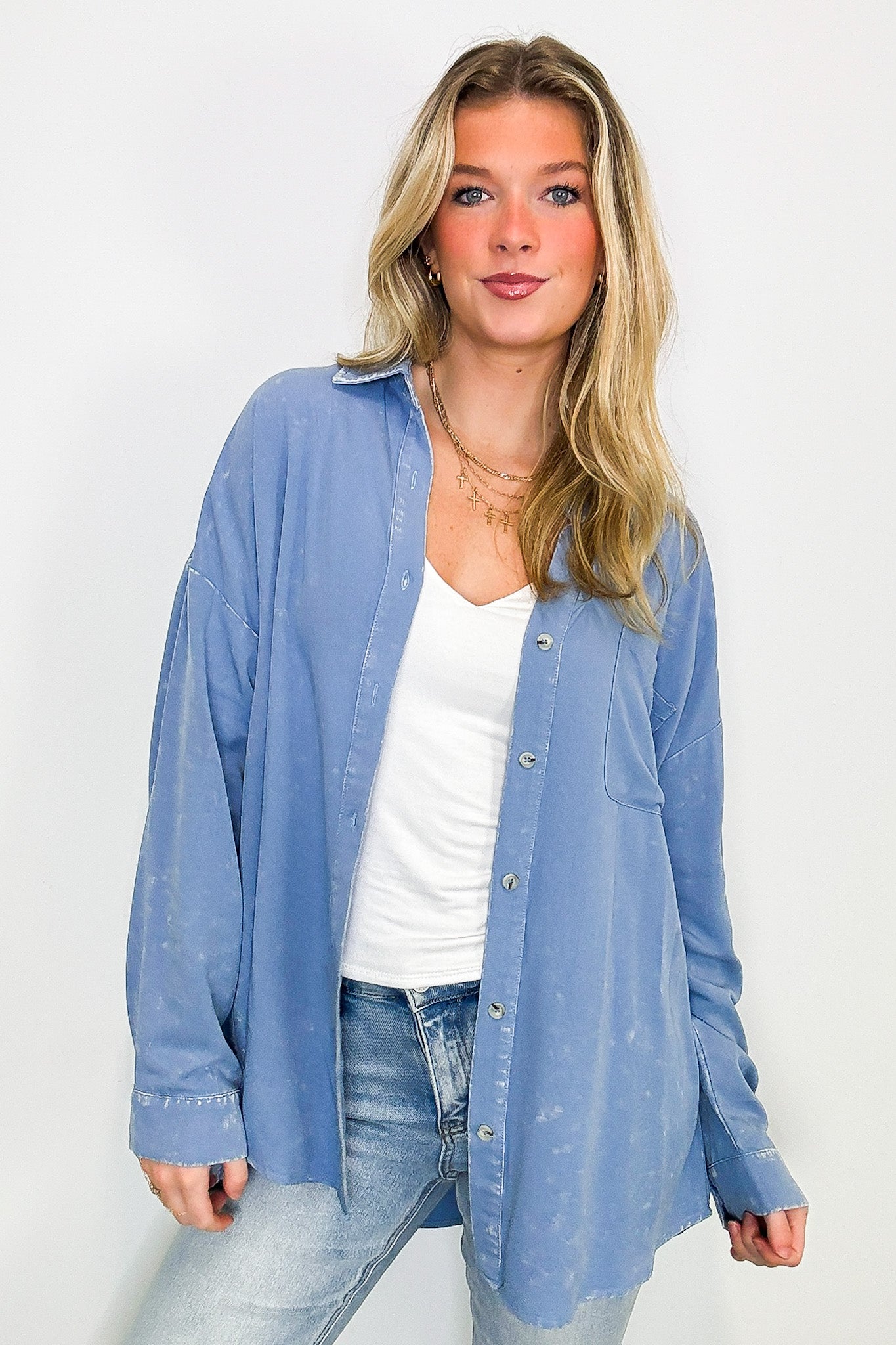 Mineral Wash Button Down Top