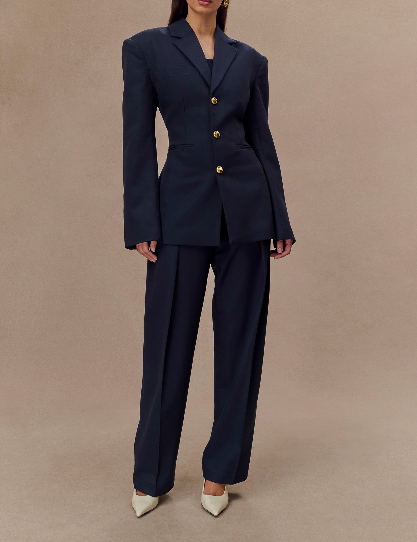 Navy Pleated High Waisted Pants