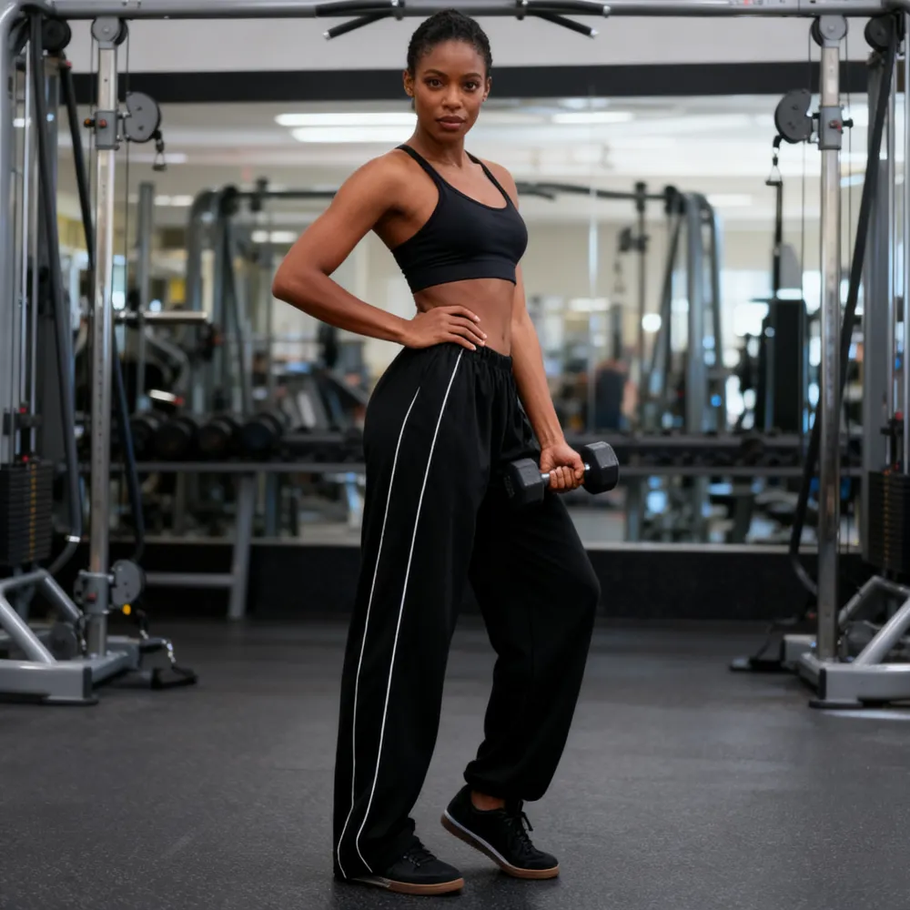 Women's Parachute Wideleg Baggy Pants Elastic Waist Casual Track Trousers