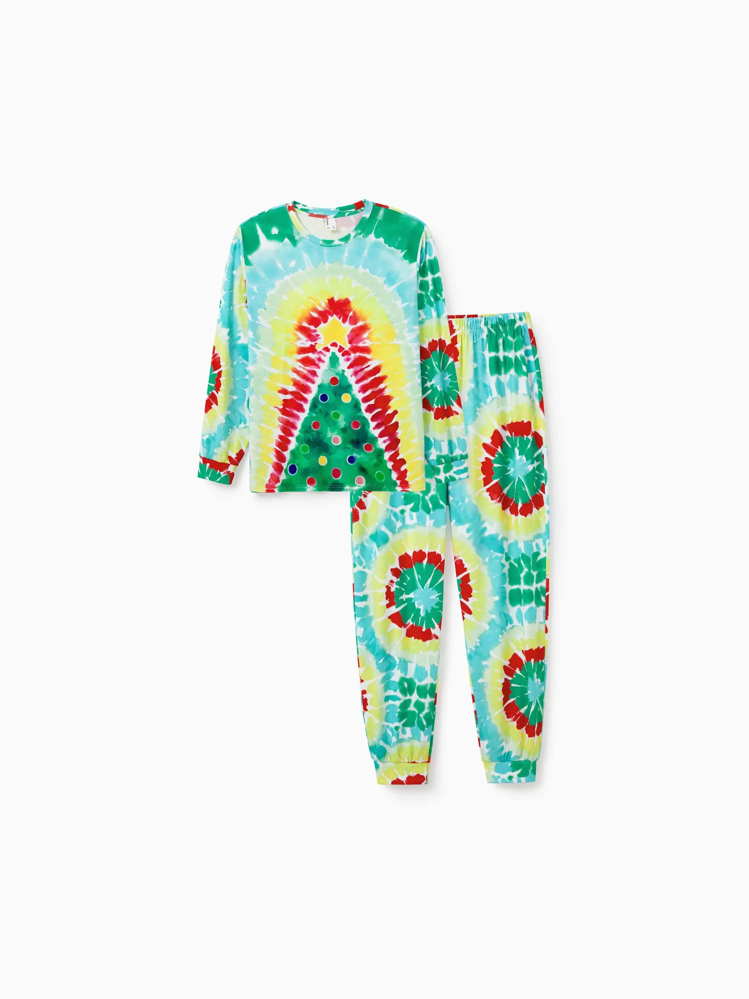 Christmas Matching Family Pajamas Set Colorful Christmas Tree Print PJS with Christmas Socks Multi-color