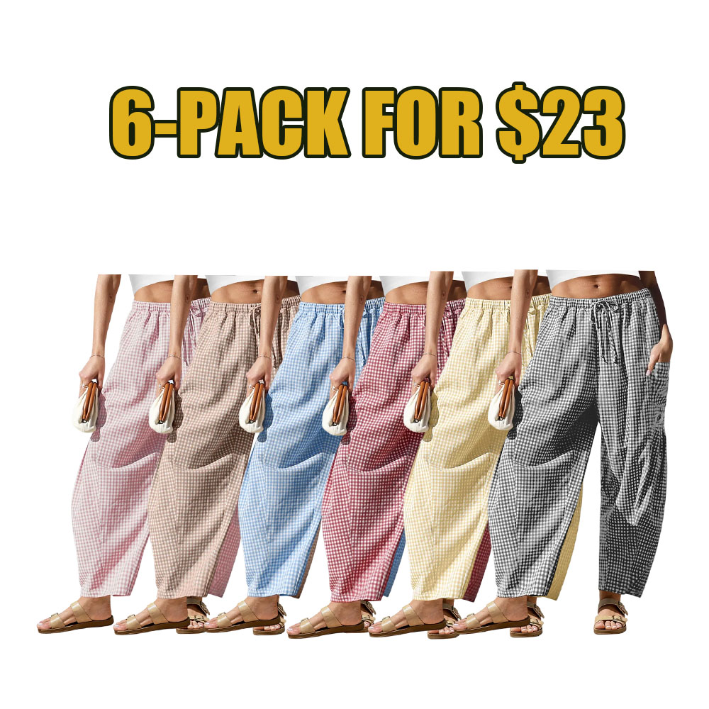 Women’s Wide-Leg Gingham Striped Pants – Comfy, Casual & Stylish for All Occasions