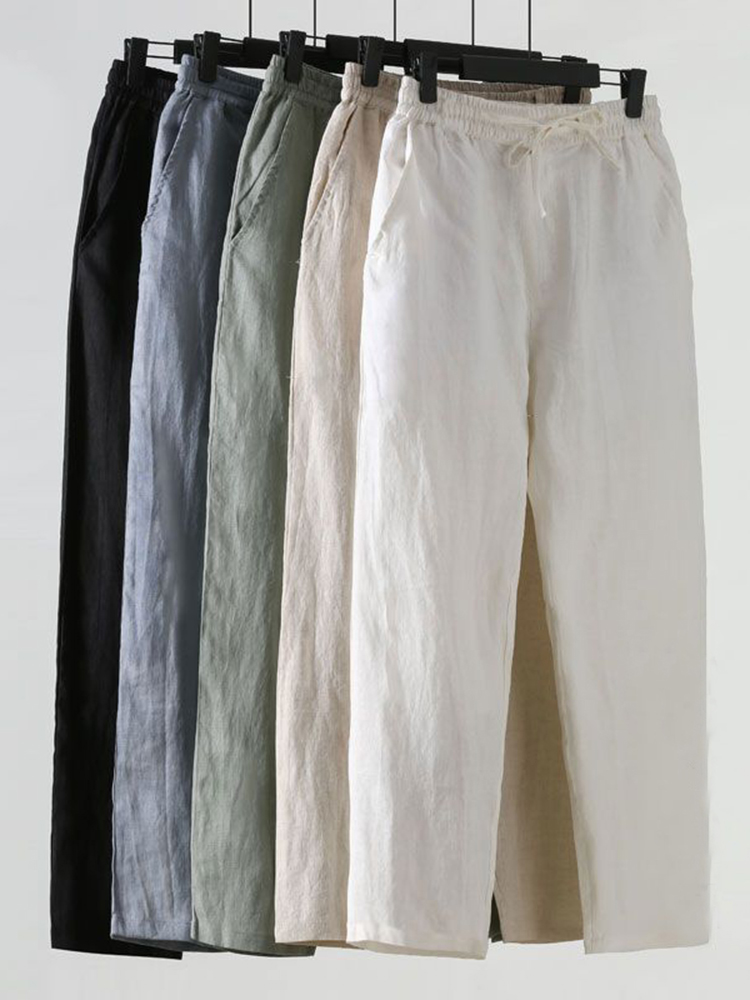 Men's Vintage Elastic Waist Pocket Casual Cotton Linen Pants