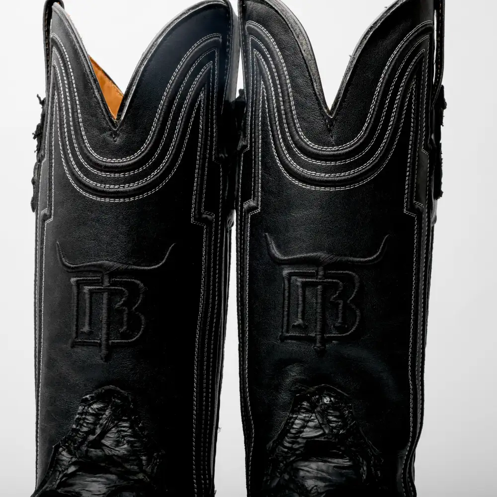 Matte Black Genuine Pirarucu Boots - Square Toe
