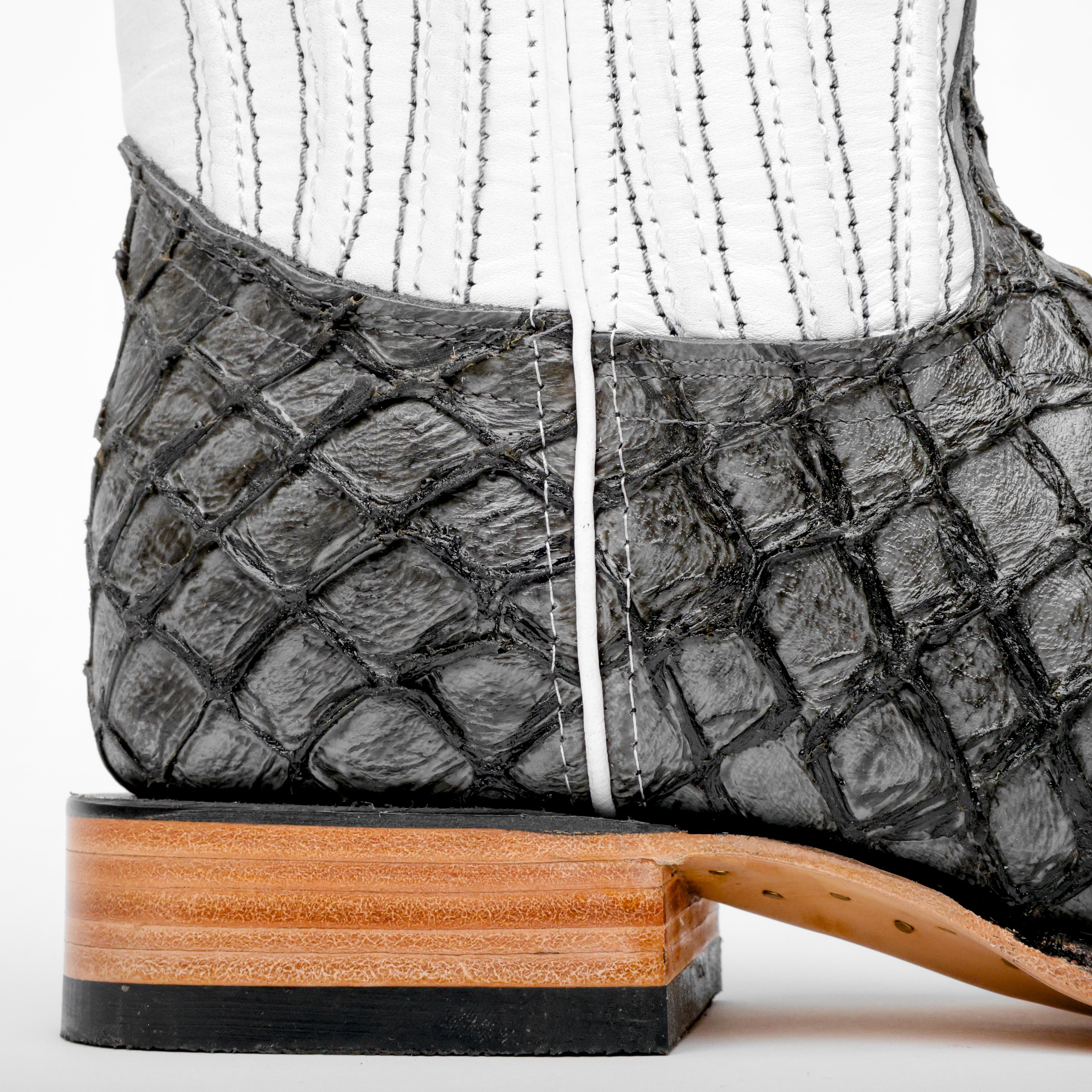 Grey Mini Pirarucu Leather Boots - Square Toe