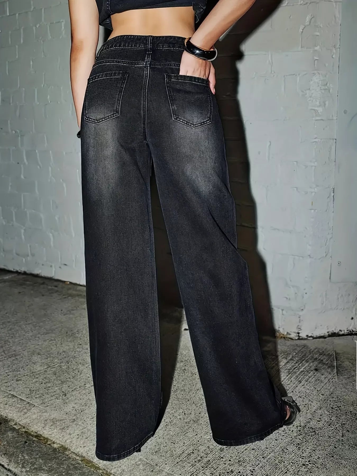 Rhinestone Embellished Wide Leg Jeans