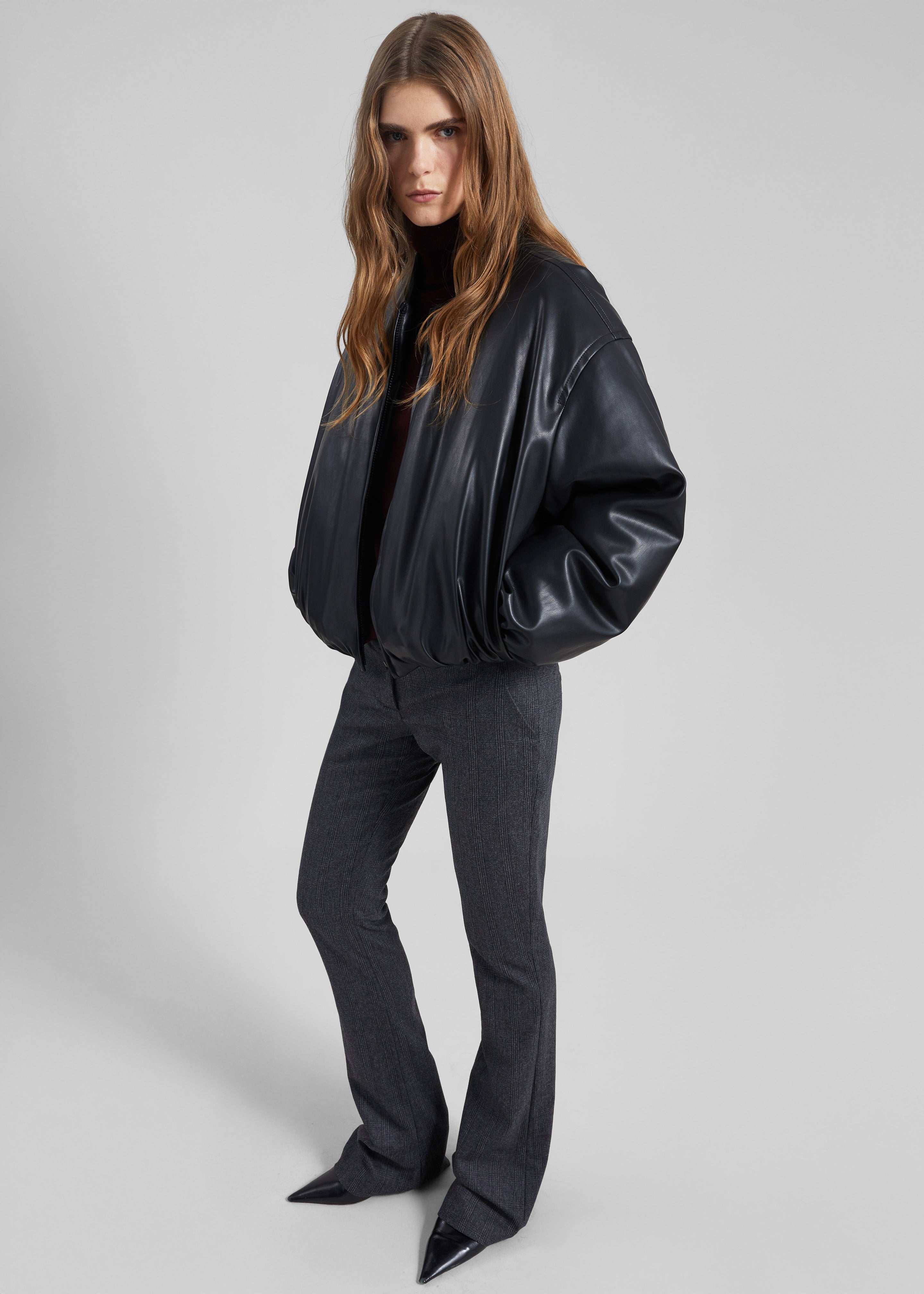 Arolla Faux Leather Draped Jacket - Black