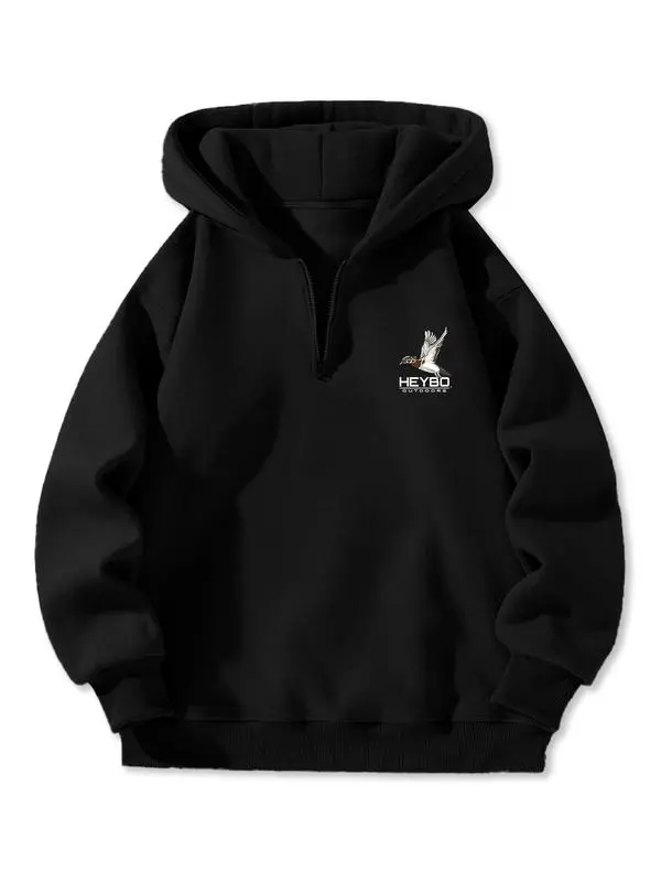 Fleece Lined Hooded Long Sleeve Half Zip Men's Sweatshirt