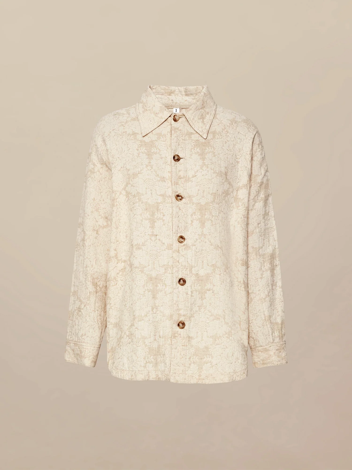 Cotton & Linen Lapel Long Sleeve Jacquard Blouse