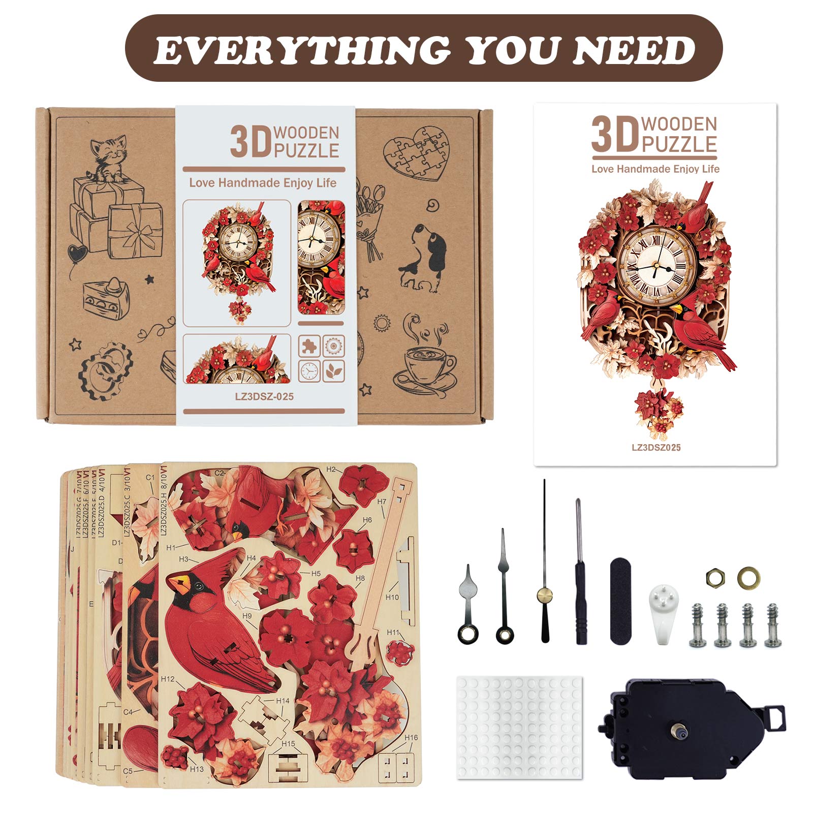 Cardinalâ€“ DIY Wooden Clock, 3D Puzzle Craft Kit