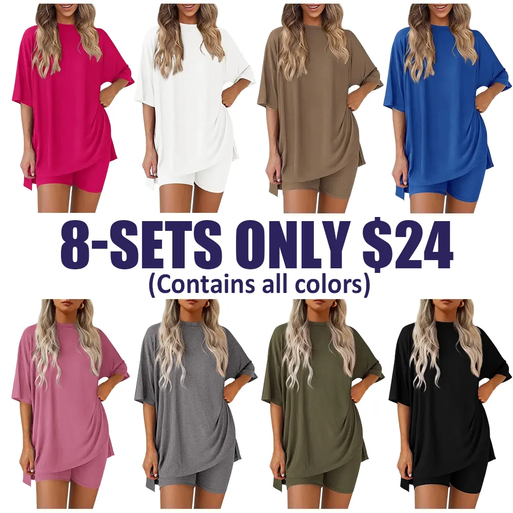 🔥Women's two-piece set: slit-hem shirt paired with shorts