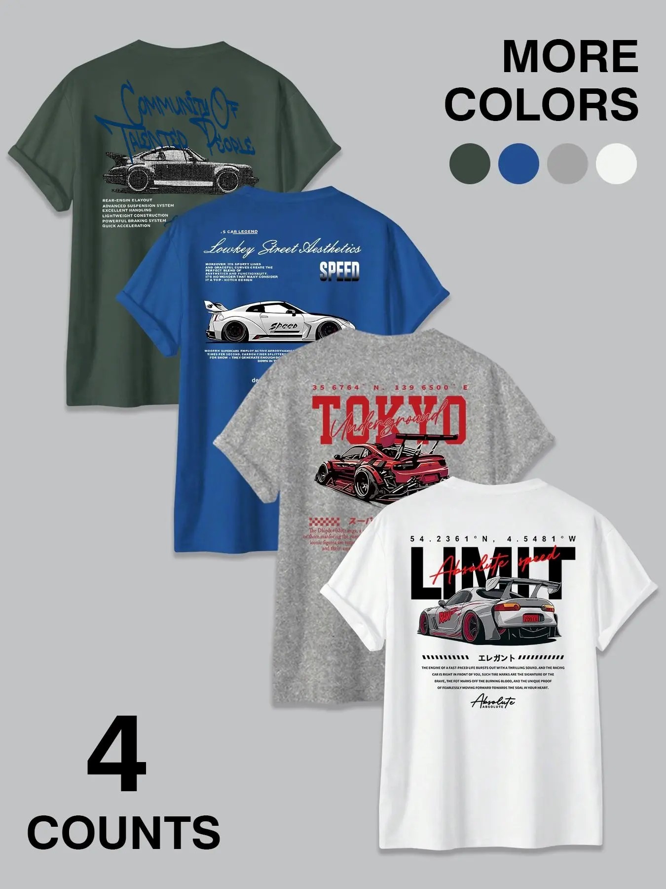 Car & Tokyo Street Aesthetic Graphic T-Shirts | Racing Streetwear Casual Tees Set