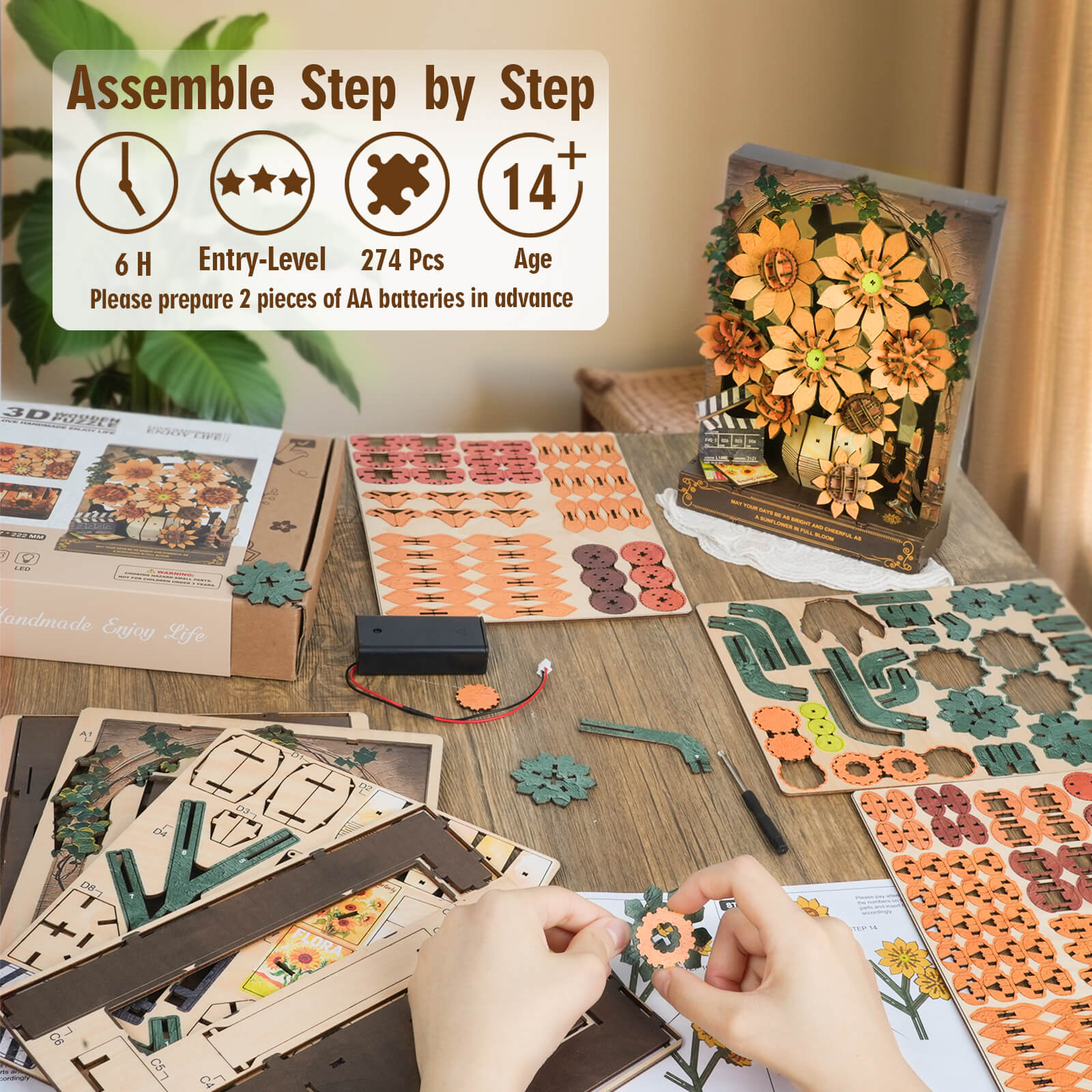 Windowside Sunflower Whispersâ€“ DIY Wooden Painting, 3D Puzzle Craft Kit