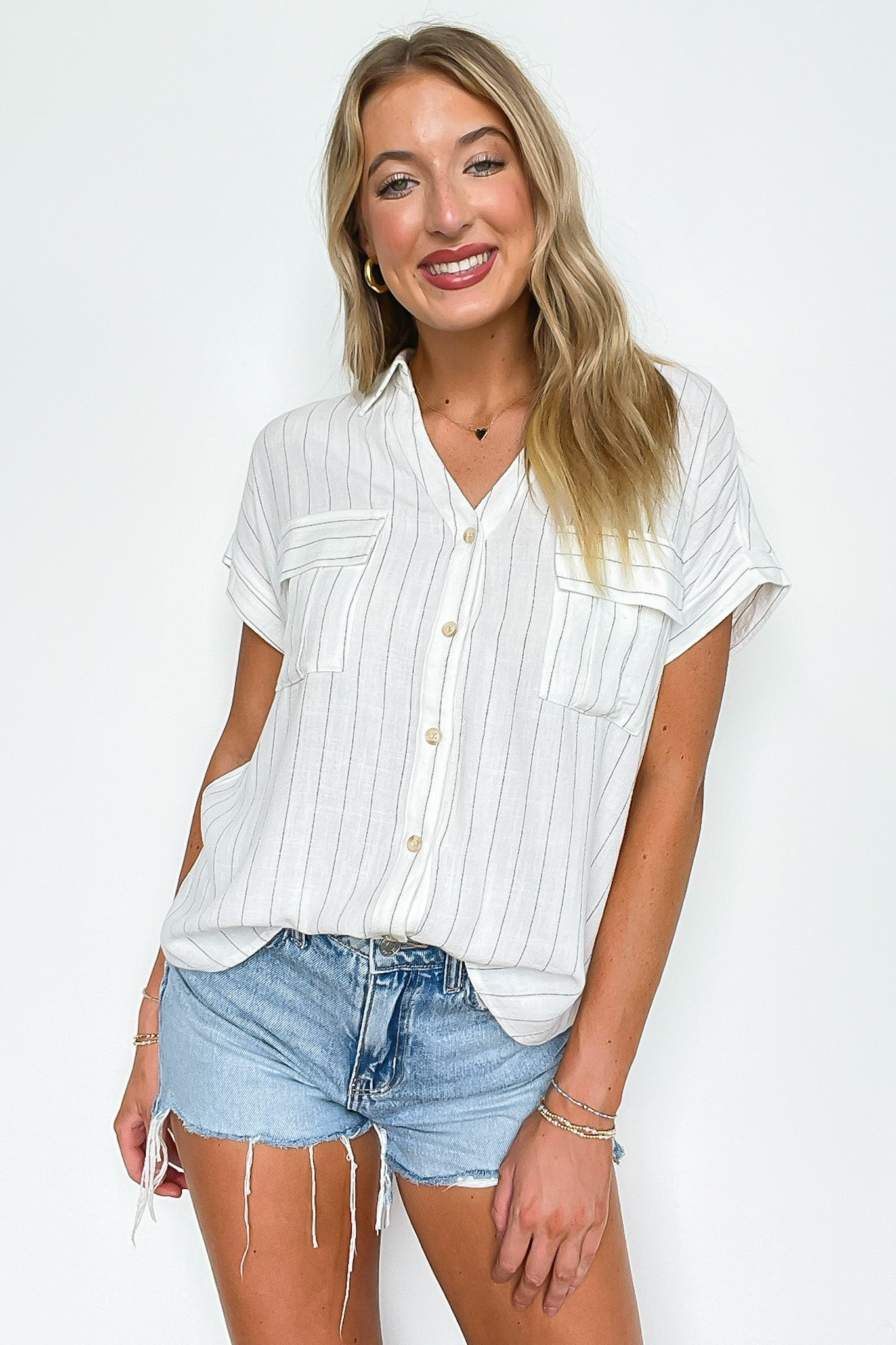 Pinstripe Dolman V-Neck Top