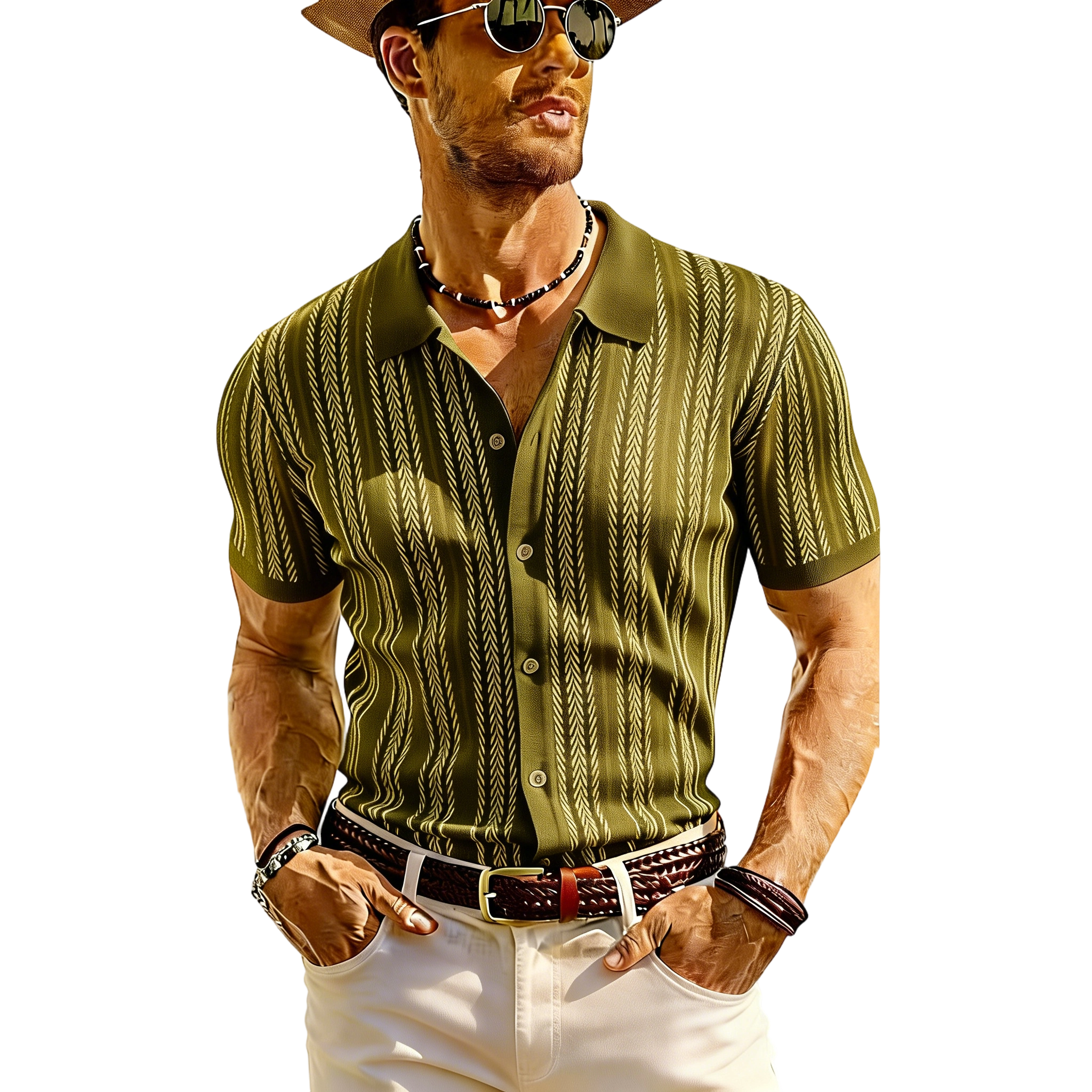 Men's Retro Button-Sweater Stretch Shirt for Spring/Summer